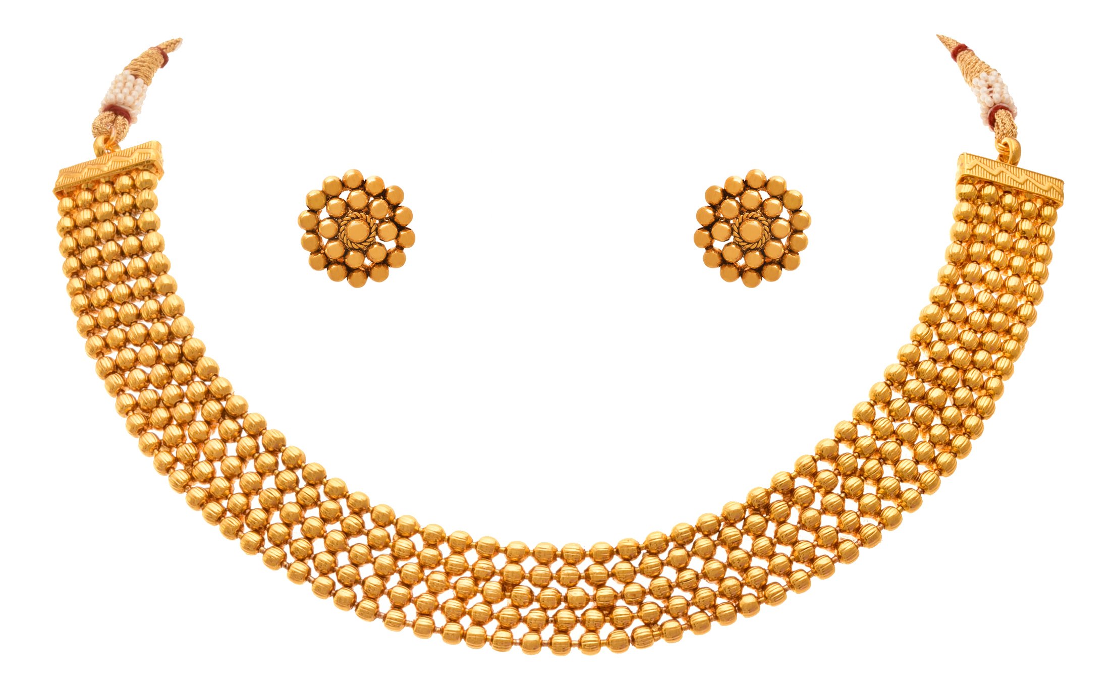 JFL - Jewellery for Less Traditional Ethnic One Gram Gold Plated Bead Necklace Set with Stud Earrings for Women (B06ZZGJVRC) Amazon Price History, Amazon Price Tracker