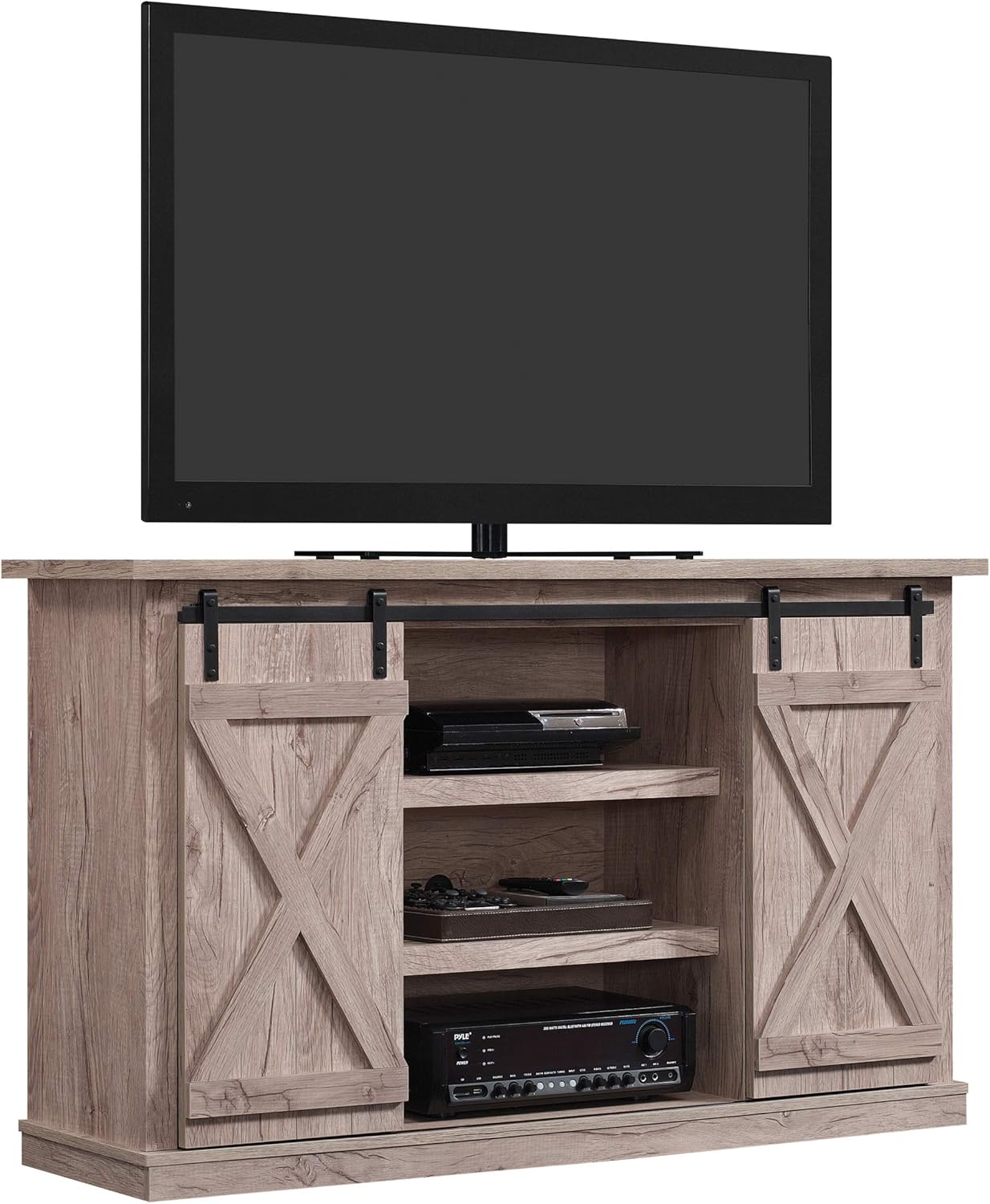 Twin Star Home Sliding Barn Door TV Stand, Ashland Pine