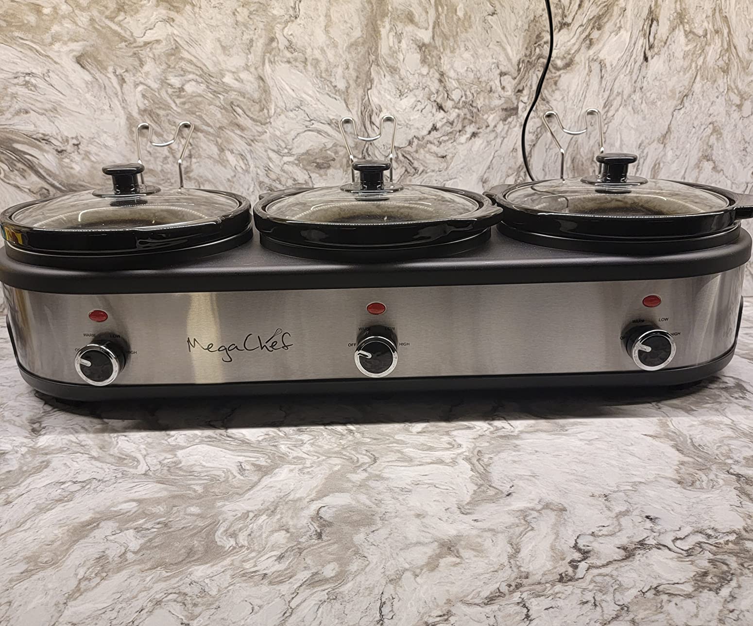 12/mo Finance MegaChef MC1103 Round Triple 1.5 Quart Slow Cooker