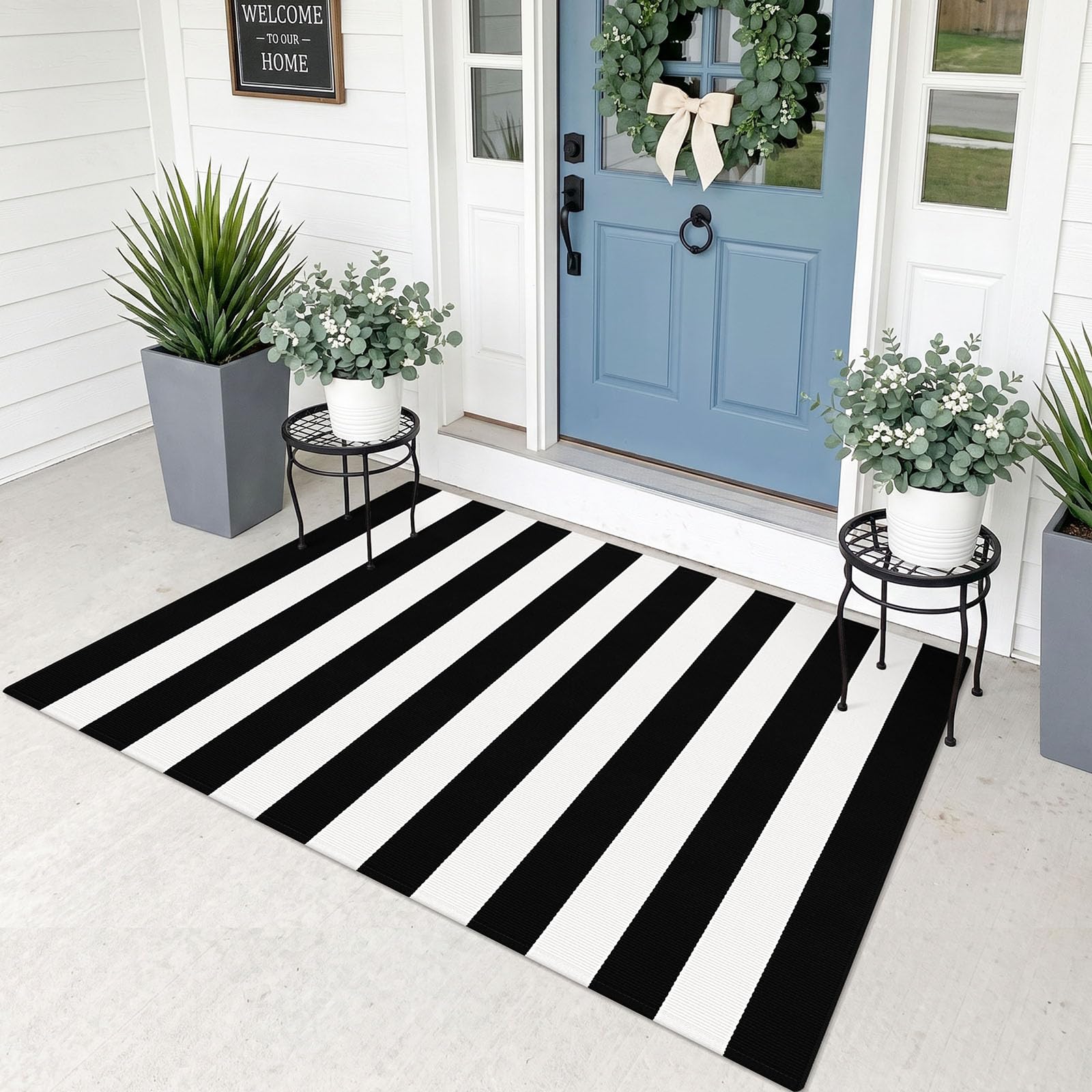 Black & White Striped Rug - Entryway Mat -30