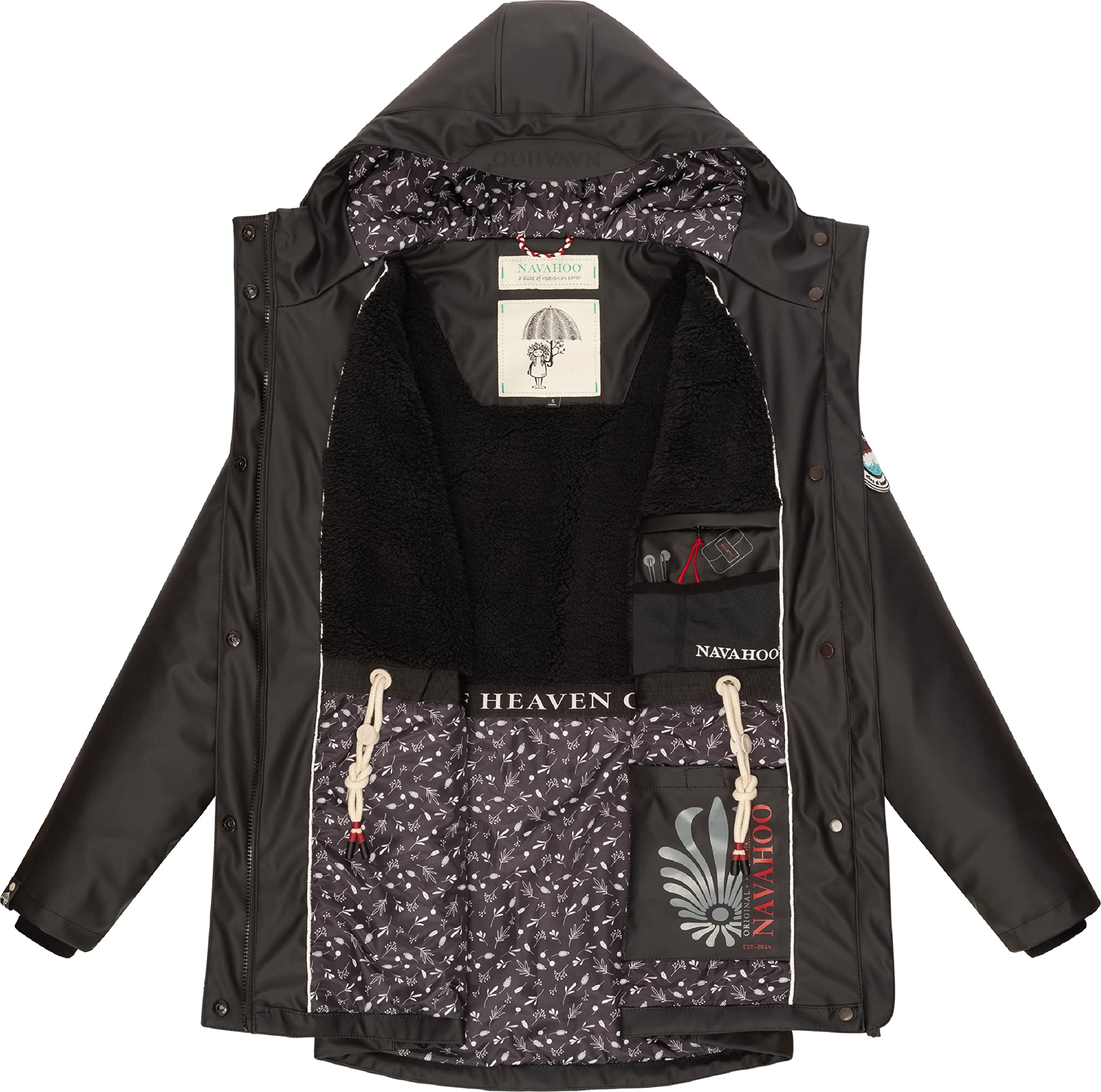 Navahoo Damen Übergangsjacke Regenmantel wasserdicht lang warm gefüttert mit Kapuze Oceans Heart XS-XXL