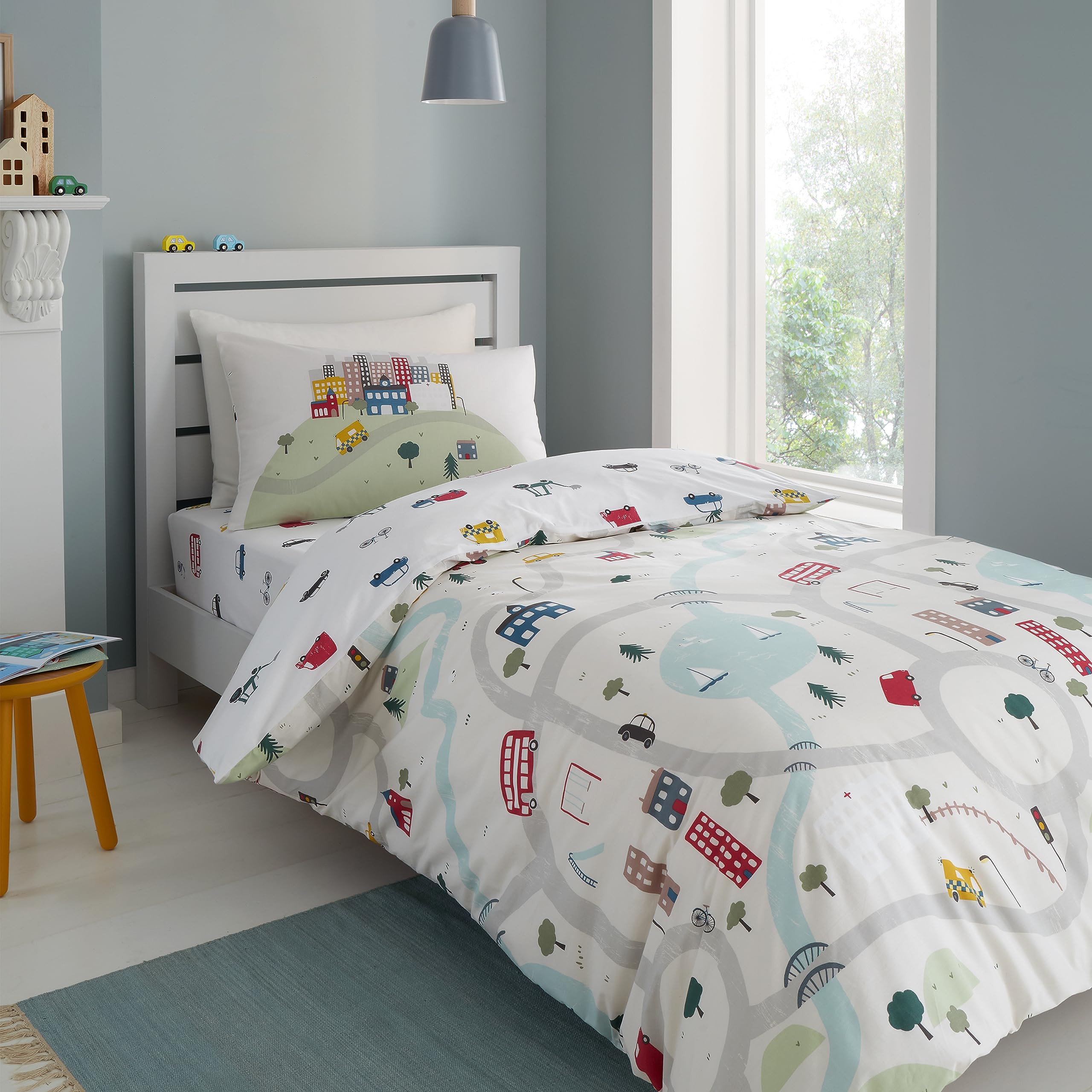 Bianca White Transport Cotton Junior Duvet Cover Set With Pillowcases