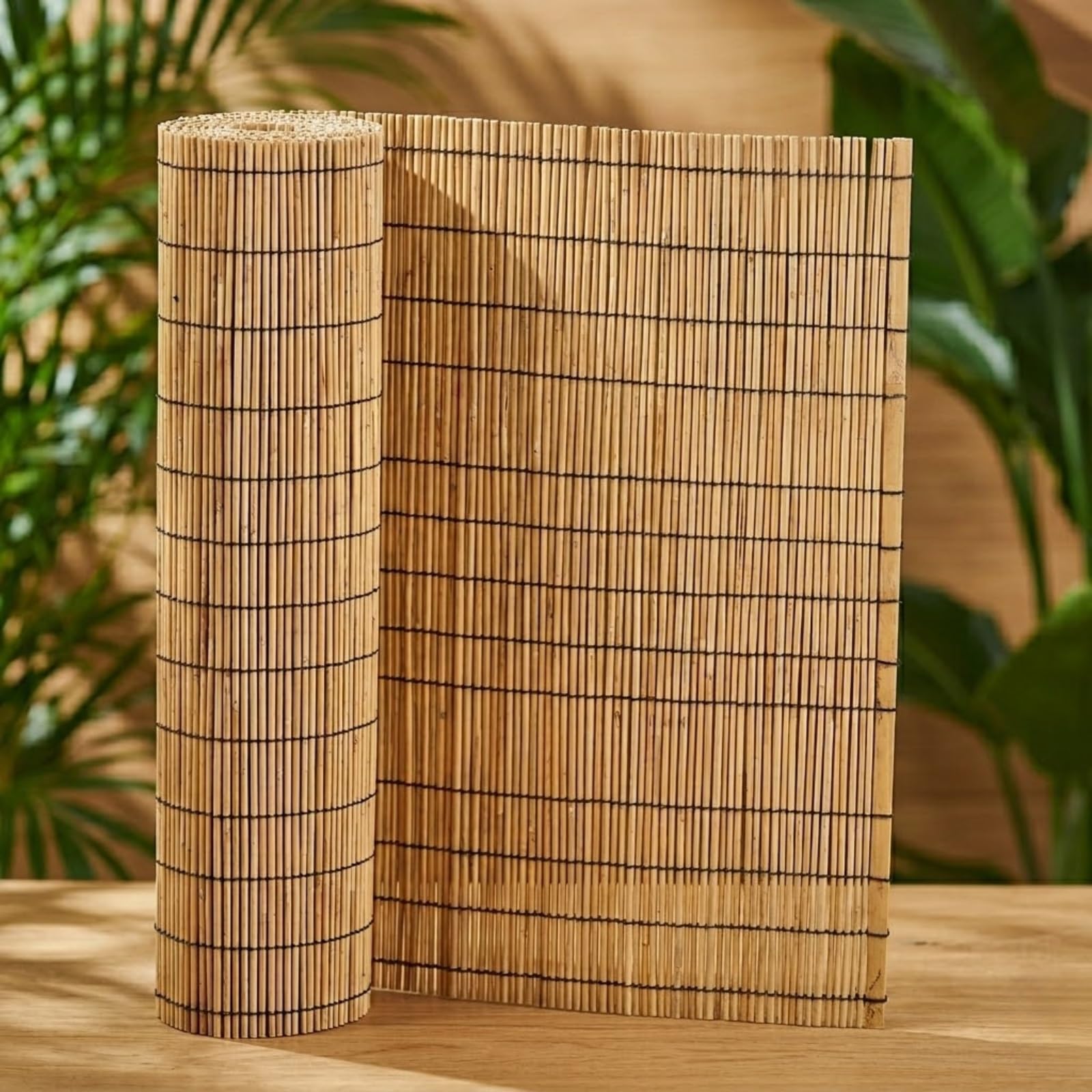 Extra Thick Natural Peeled Reed Fencing Roll - Garden Screening Privacy Fence Panels - Bamboo Reed Screening for Outdoor Balcony, Patio & Wind Protection - 1.22 x 3.96m(Brown,0.91 m H x 0.70 m L)