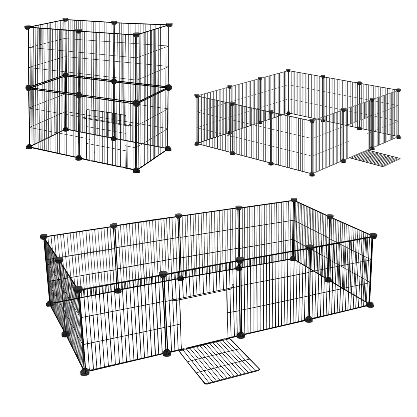 EUGAD Recinto para Cobayas Parque para Conejos Vallas para Conejos Jaula para Mascotas Hámster Gatito Cachorros Metálica con Puerta DIY 12 Paneles Negro 142x72x36 cm