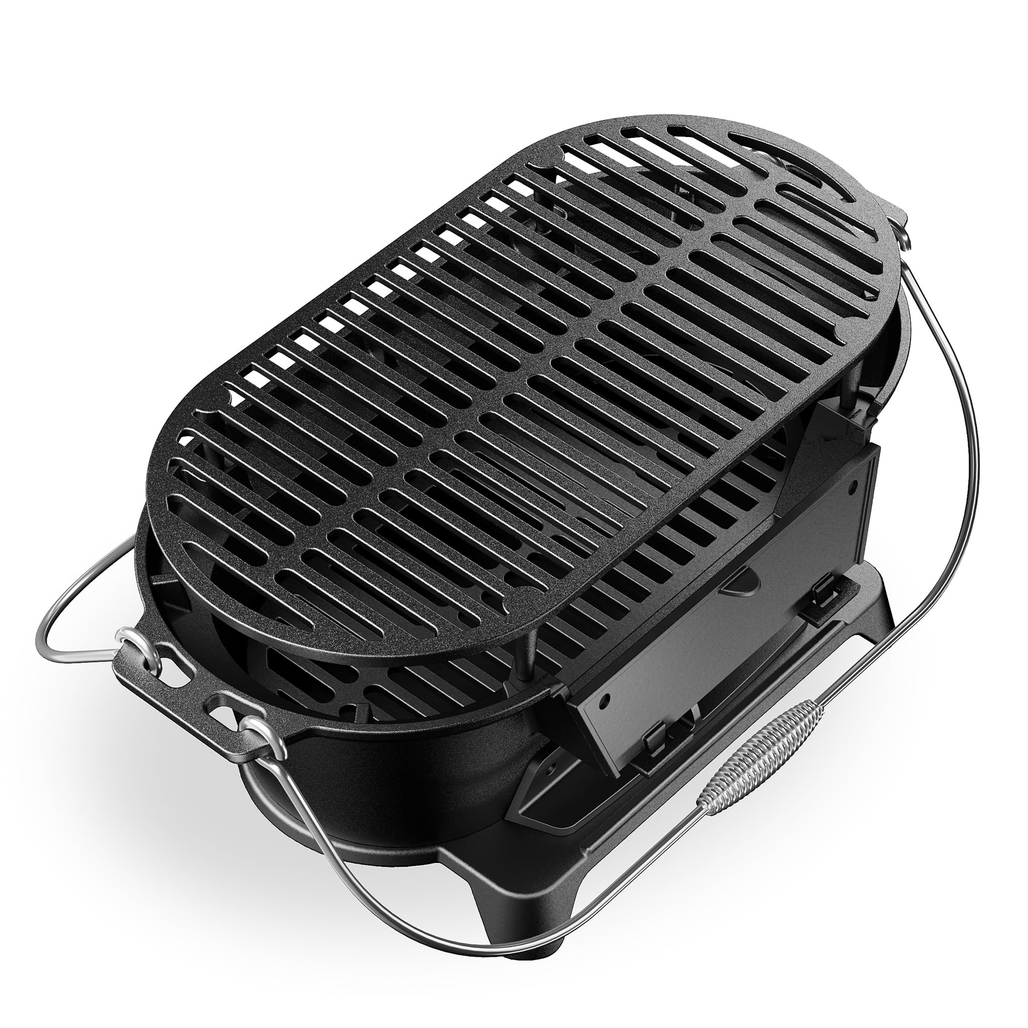 Wiltec Przenośny grill żeliwny o wymiarach 500 x 270 x 210 mm, z uchwytami i płytą do grillowania, miska na węgiel z otworem wentylacyjnym