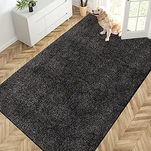 PURRUGS Easy Care Area Rug 4.5ft x 7ft, Non-Slip Washable Entryway Rug, Dog Door Mat, Stain Resistant Accent Rug for Hallway, Living Room, Bedroom and Mudroom, Charcoal
