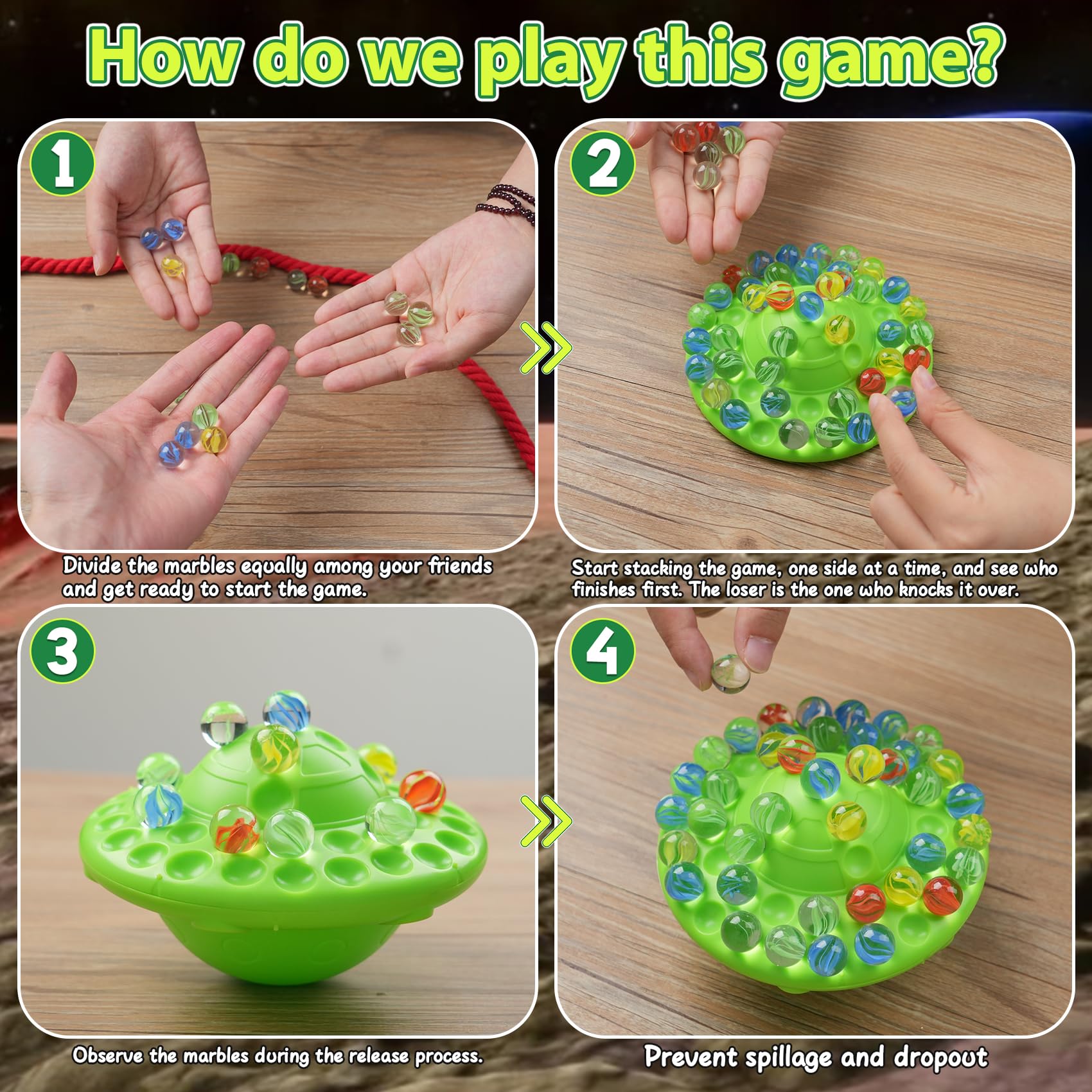 Juego de mármol y equilibrio para niños, 60 canicas de vidrio premium, juguete divertido de estrategia para 1-4 jugadores, listo para jugar fuera de la caja 8 años 2