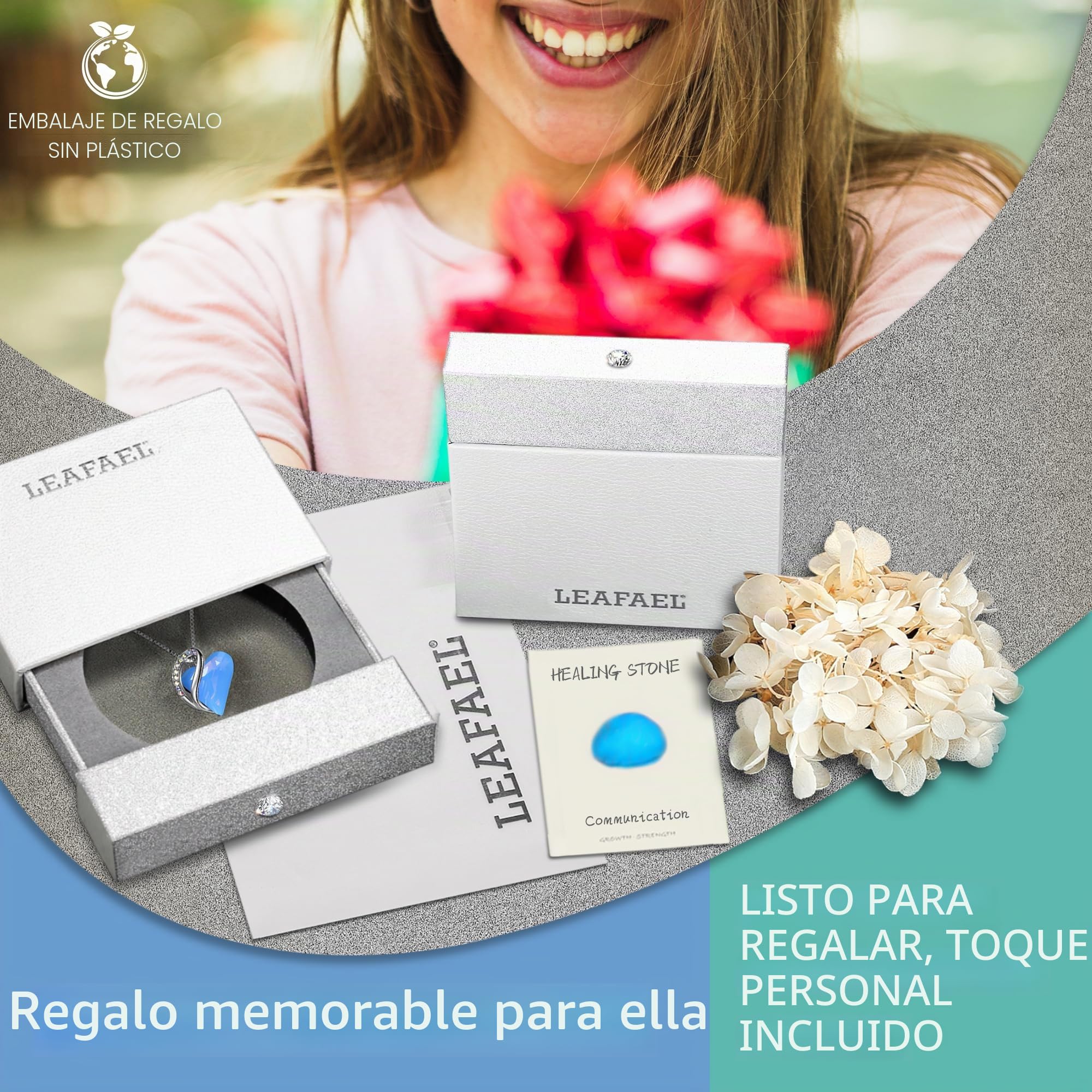 Leafael Infinito Amor Corazón Collar Mujer, Piedra de nacimiento colgante mujer con cristales curativos, Joyería regalos originales para mujer, Collares mujer Plate con Extensor de cadena 18+2