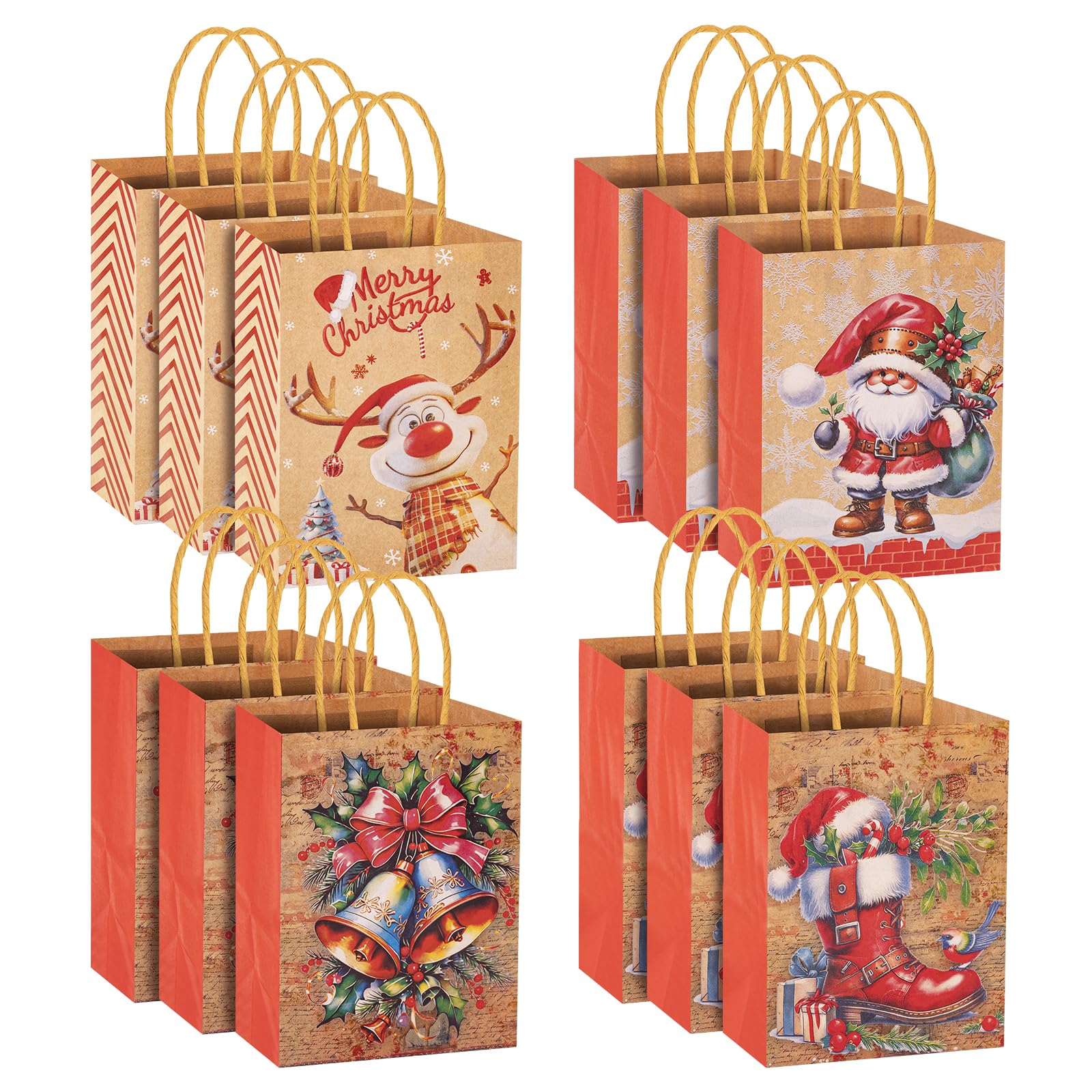12Pics Brown Paper Bags, Kraft Paper Gift Bags Party Shopping Bag with Handles for Christmas,Kids and Adults Parties, Birthdays, Weddings, Baby Showers,Hen Parties and Sweets (Small)