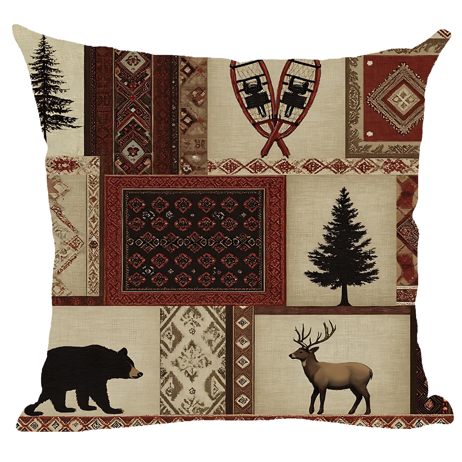 Ramirar Retro Brown Tennis Racket Bear Deer Cabin Forest Pine Tree Field Fall Y'all Autumn Decorative Throw Pillow Cover Case Home Living Room Bed Sofa Car Cotton Linen Square 18 x 18 Inches-image-47