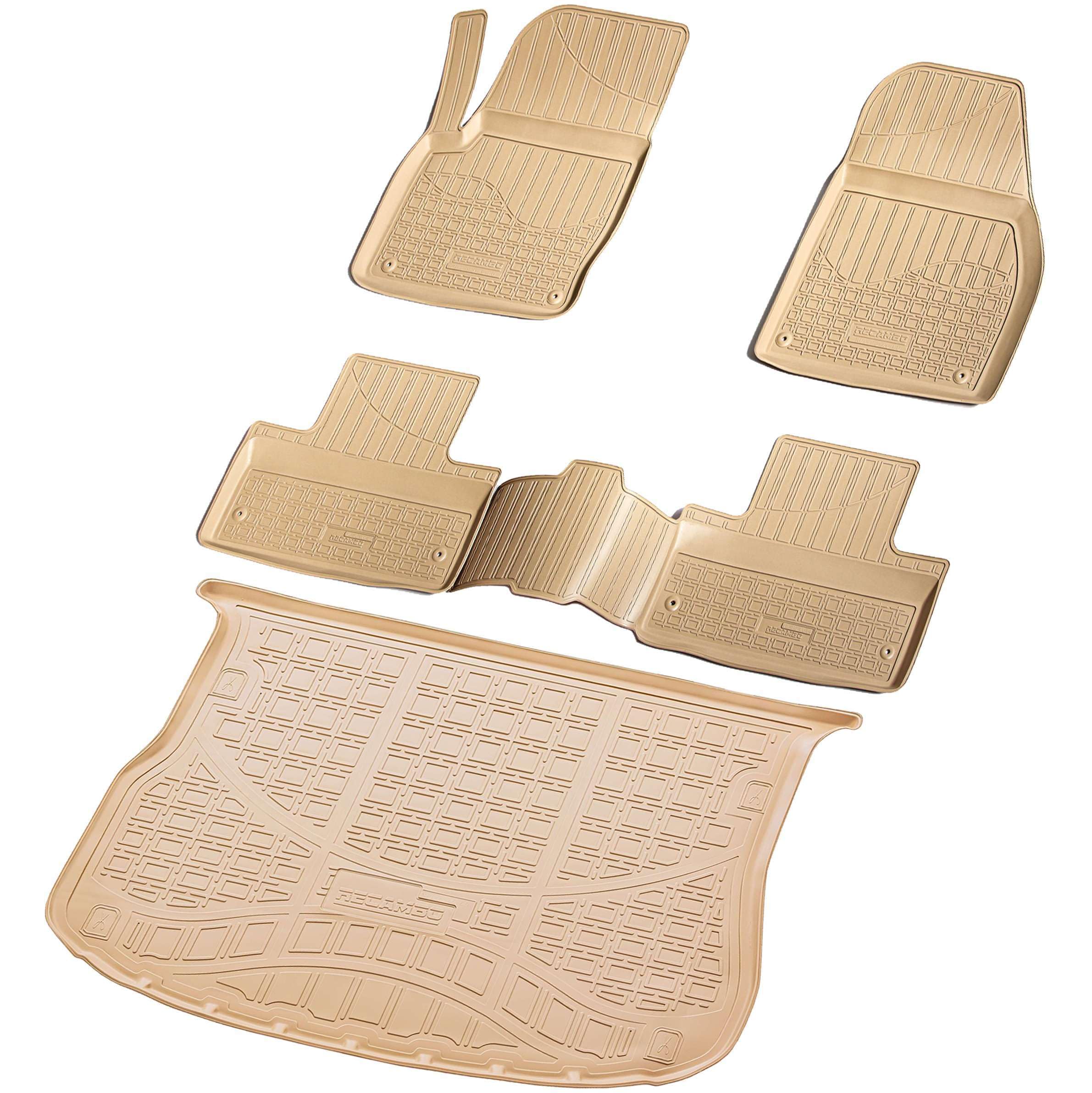 RECAMBO Juego de Alfombrillas de Goma y Bandeja para Maletero para Range Rover Evoque I | L538, LV | 2011-2018 100% a Medida para Coche y Maletero de TPE Antideslizante, Color Beige