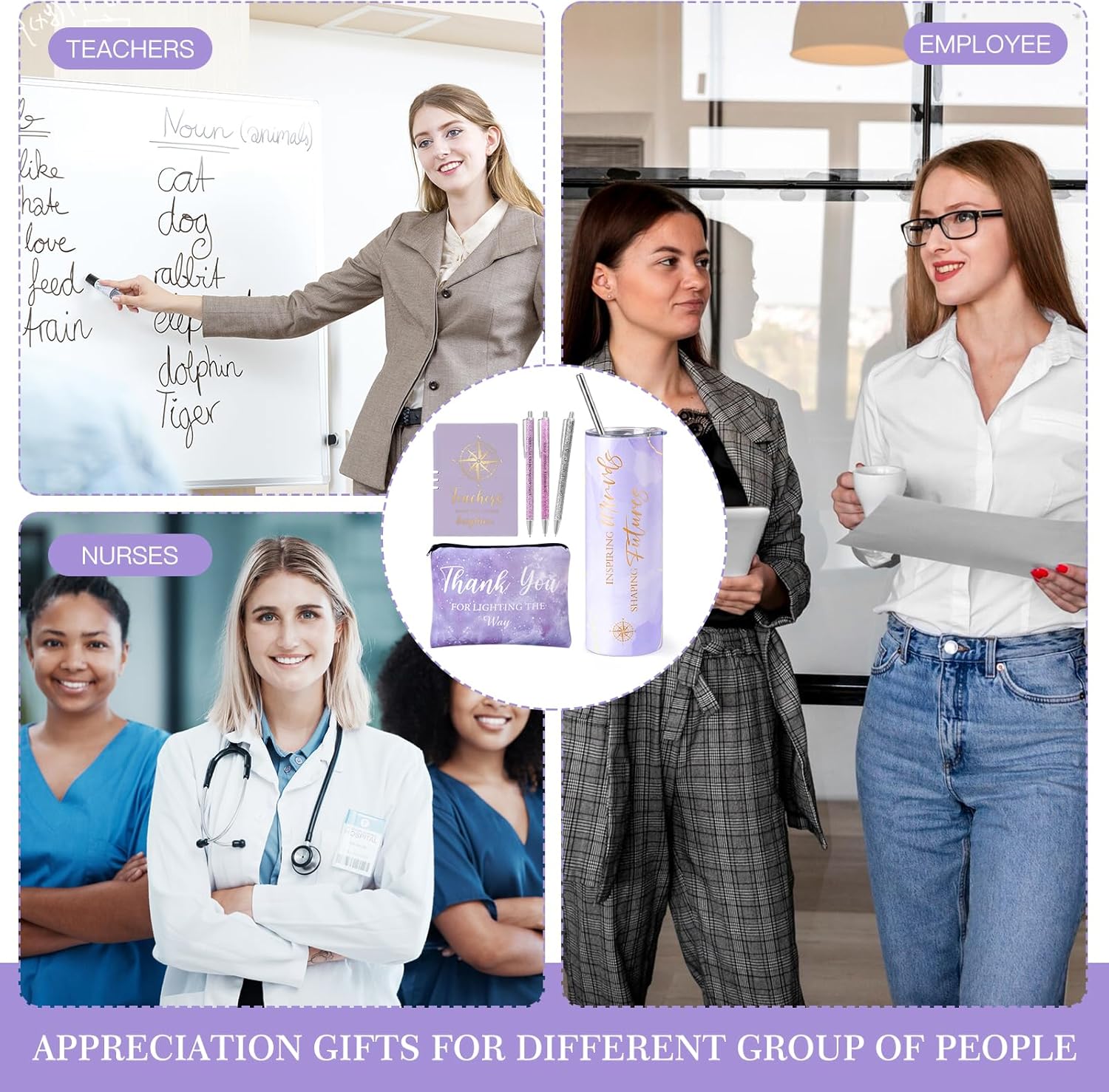 6 Pcs Best Teacher Appreciation Gifts, Christmas Gifts for Teachers 20oz Tumbler Makeup Bag A5 Leather Journal Unique Gift Ideas for New Teacher School Counselor Gift - Image 6