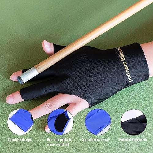 Miniatura 6 de Guantes de billar para mano izquierda, guantes de billar transpirables elásticos de 3 dedos, guantes de billar de tamaños populares universales para