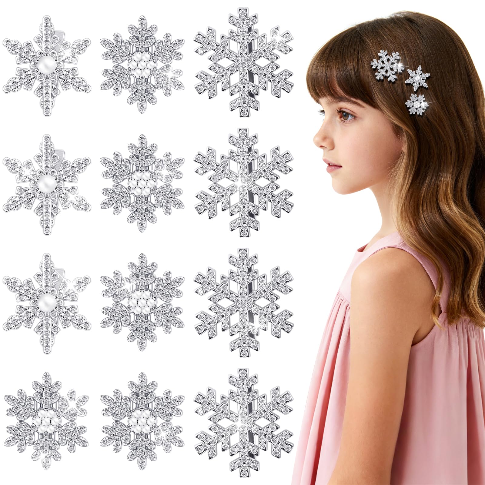 10 Stück Weihnachts-Schneeflocken-Haarspangen Mit Glitzer Strasssteinen – Silberne Haarspangen Für Frauen & Mädchen