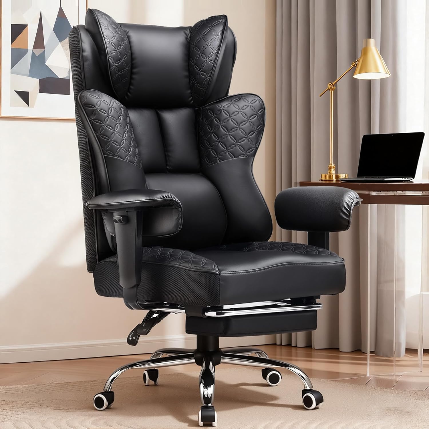 GTRACING Big and Tall Office Chair 400LBS Wide Ergonomic Gaming Chair with Deluxe Embossing Designed Leather with Foot