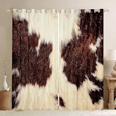 Castle Fairy Cow Skin Print Curtain for Boys Girls Bedroom,Photo of Cowhide Window Treatments Kids,Farmhouse Animal (Not Real Cowhide) Window Drapes,Rustic Cow Texture Soft Curtains 84W x 90L