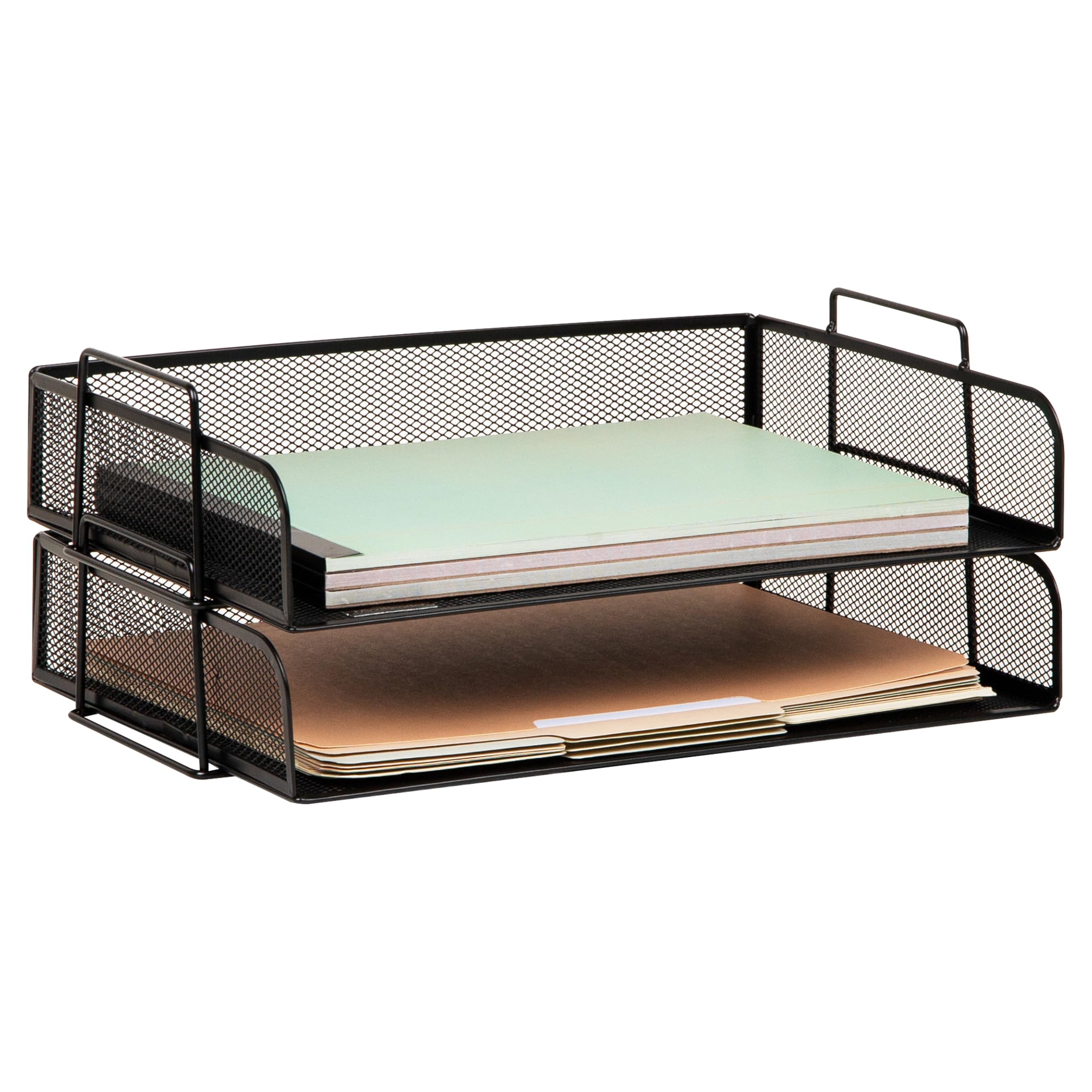 Mind Reader Stackable Paper Tray, Desktop Organizer, File Storage, Office, Metal Mesh, 13.25" L x 9.75" W x 6.25" H, 2 Pcs., Black