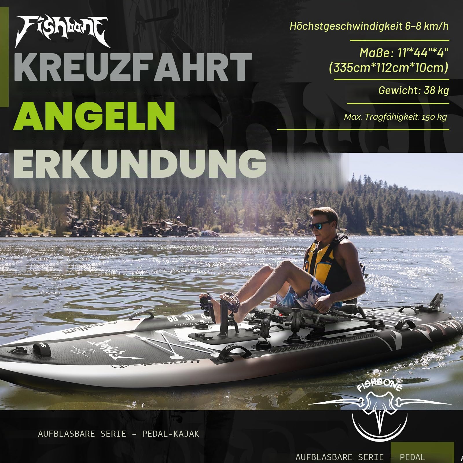 Spatium Angelpedal, aufblasbares Kajak, aufblasbares Pedalboot, zum Sitzen auf der Oberseite, für Angeln, Kajak, Einpersonen-Boot, Stand-Up-Pedal, Kajak für Erwachsene, geeignet für Flüsse, Ozeane