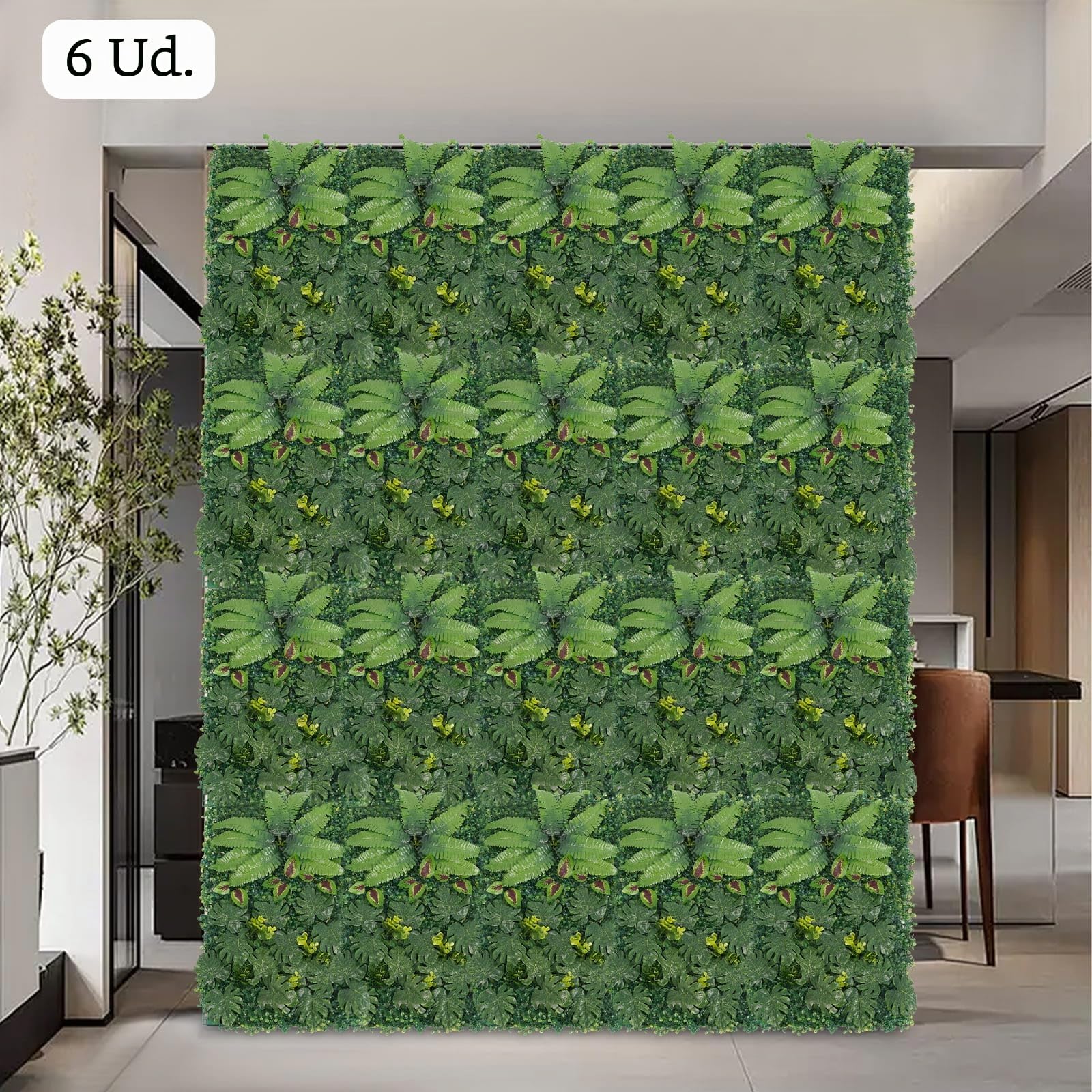 Juego de 6 paneles vegetales artificiales para pared, 60 x 40 cm, decoración para jardines, balcones, pasillos, fondos