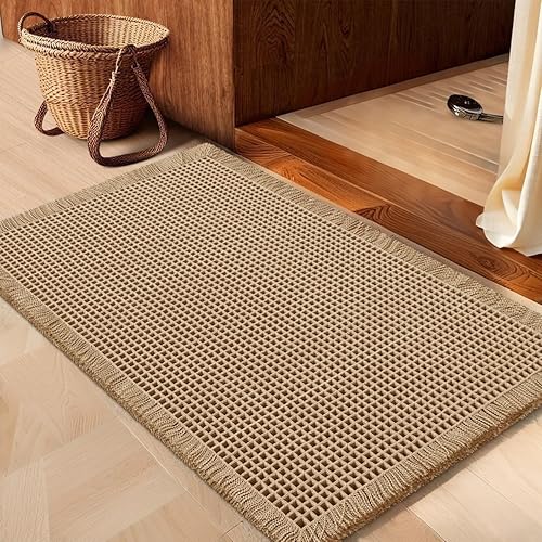 Miniatura 62 de Juego de alfombrilla de baño IM HOME 3 piezas beige, alfombrillas de baño modernas tejidas, alfombrilla de baño antideslizante absorbente,