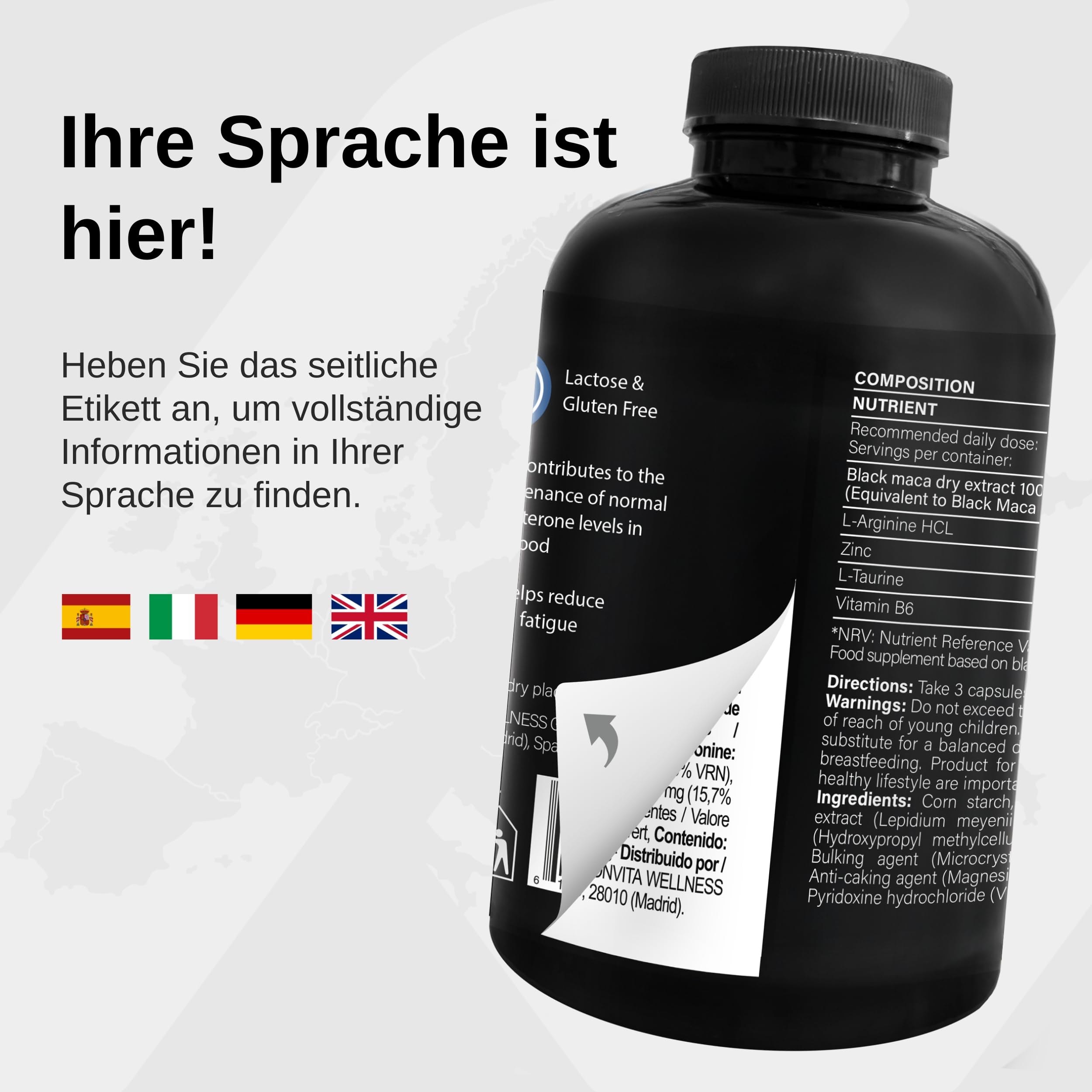 Maca Schwarz Hochdosiert – 45.000 mg Äquivalent (100:1 Extrakt) mit Zink, Calzium, Vitamin B6, L-Arginin & Taurin – 180 Vegane Maca Kapseln – Ohne Koffein, Gluten- & Laktosefrei