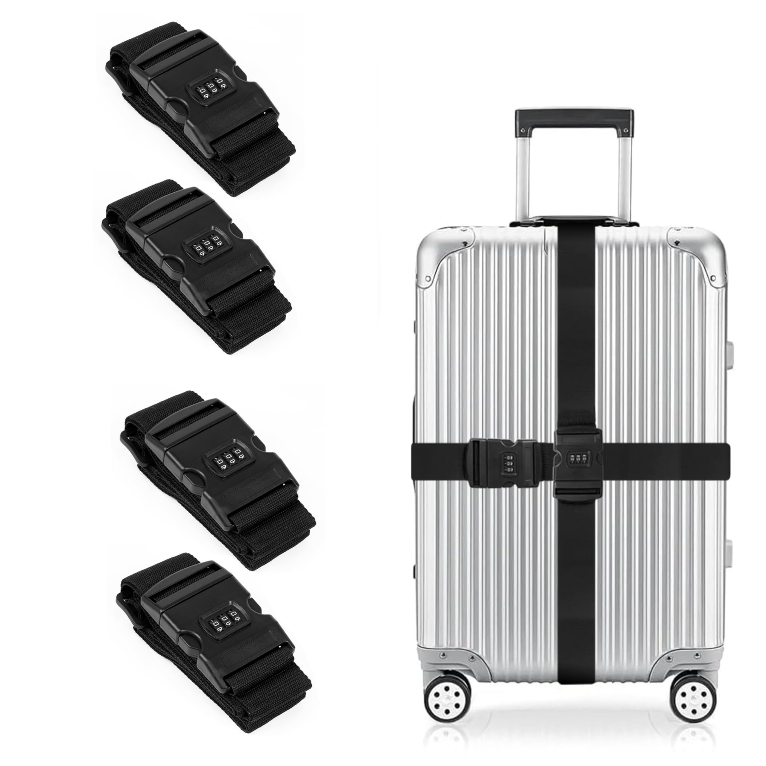 Storite Luggage Strap | Luggage Belt for Suitcase & Trolley Bags | Travel Belt with Quick Release Adjustable Buckle with Number Lock for Suitcase (Black, 4 Pk)