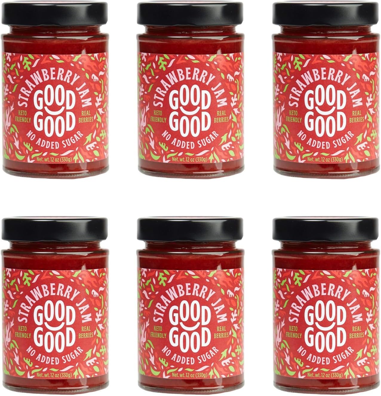 Good Good Sweet Strawberry Jam - Low Calorie, Low Carb & No Added Sugars - Keto Friendly Jelly - Vegan - Gluten Free - Preserves - 12 Ounce (Pack of 6)