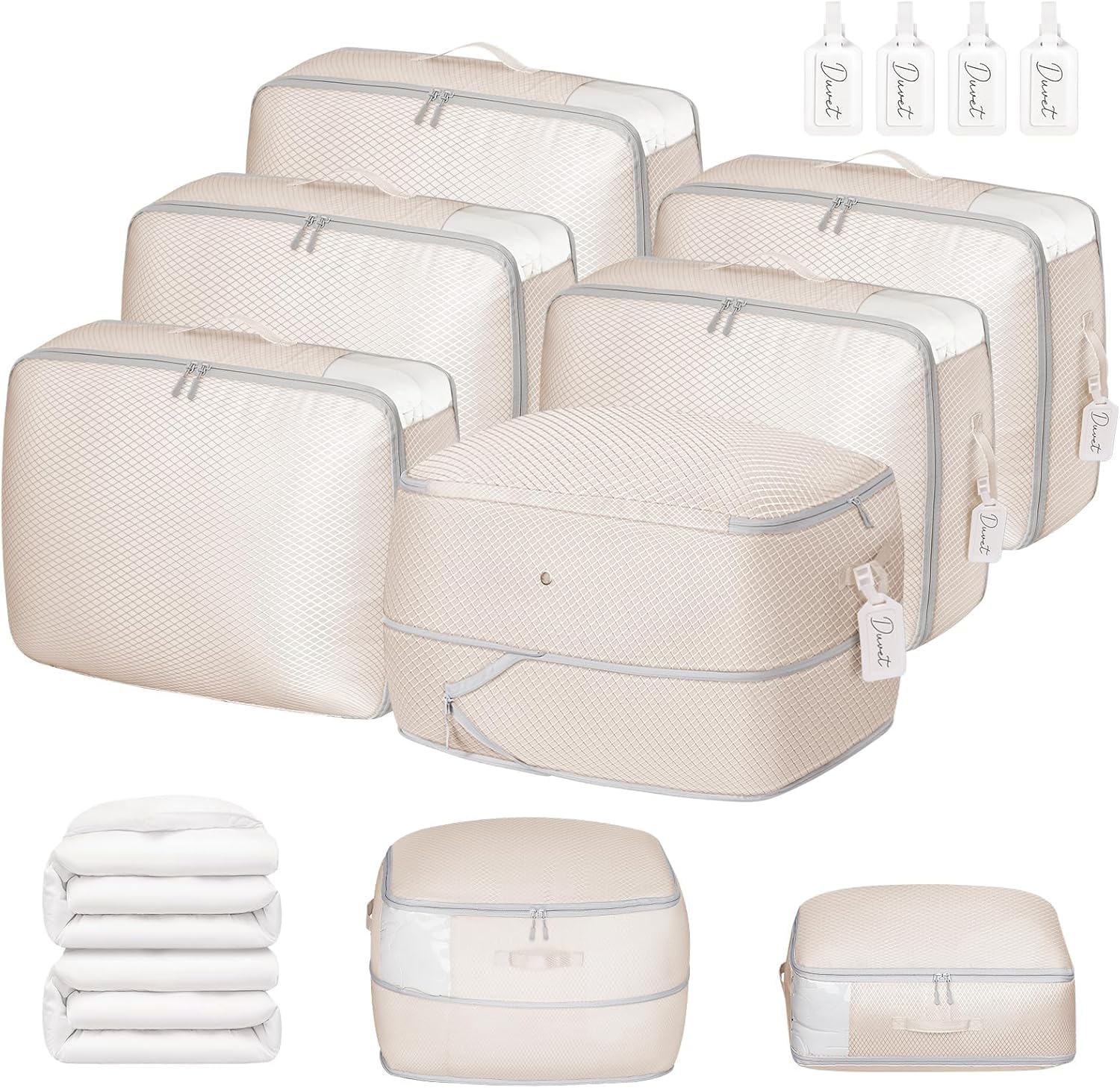 DIMJ 6 Pack Compression Storage Bags, Storage Bags for Duvet, Blanket, Machine Washable Nylon Bags for Dorms Travel Moving, Clear Window Dual Handles 396L — image 1