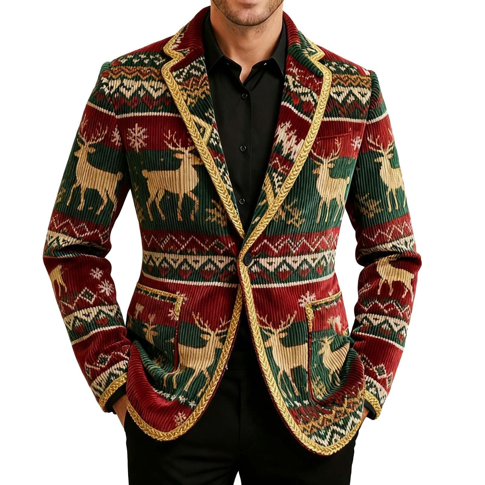 Chaqueta de pana de Navidad para hombre, chaqueta de pana divertida, chaqueta de Navidad, chaqueta de Navidad, manga larga, deportiva, traje festivo, diseño navideño, chaqueta de traje de