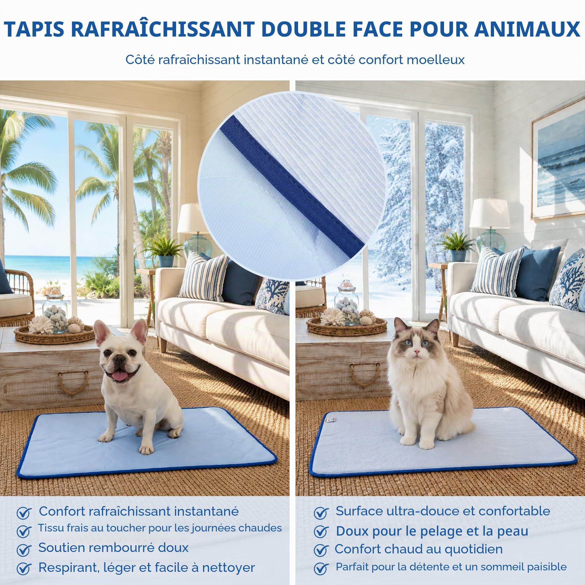 Deconovo Tapis Rafraîchissant pour Chien et Chat, Auto-refroidissant, Respirant, Pliable, pour Intérieur et Extérieur, 150x100 cm, Bleu Clair