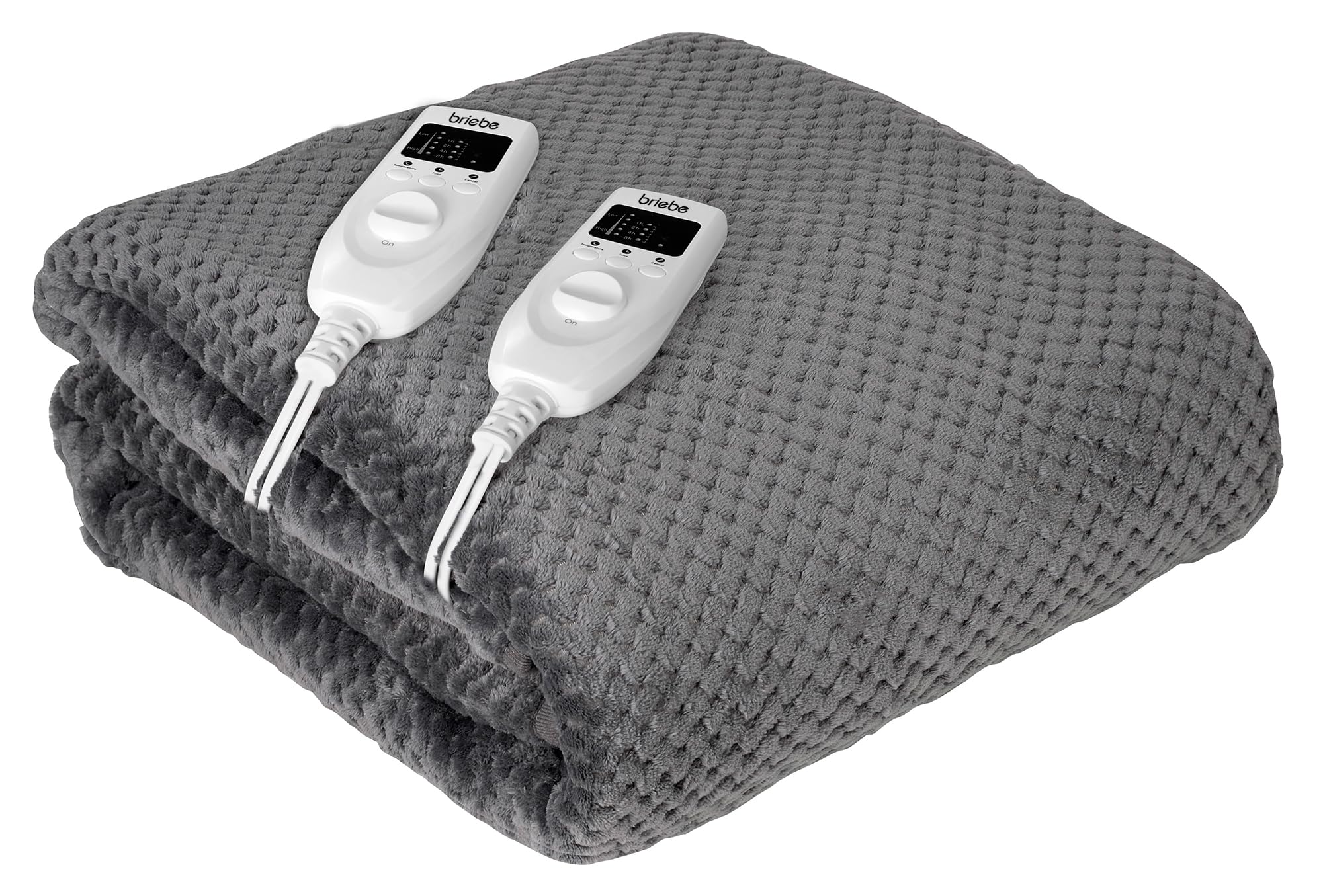 briebe Calienta Camas Eléctrico Doble 150 x 160 cm 5 Niveles Temperatura, Temporizador, Rápido Calentamiento, Lavable, Suave, Forro Polar Gris, 120W, EB1136