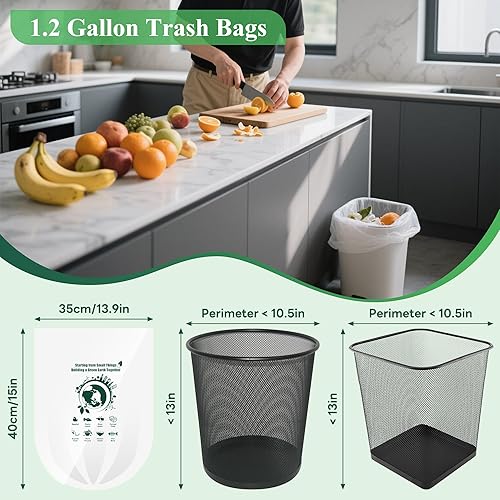Miniatura 4 de Bolsas de basura pequeñas de 1.2 galones, bolsa de basura biodegradable de un galón, mini bolsas de basura compostables y fuertes para baño, bolsas
