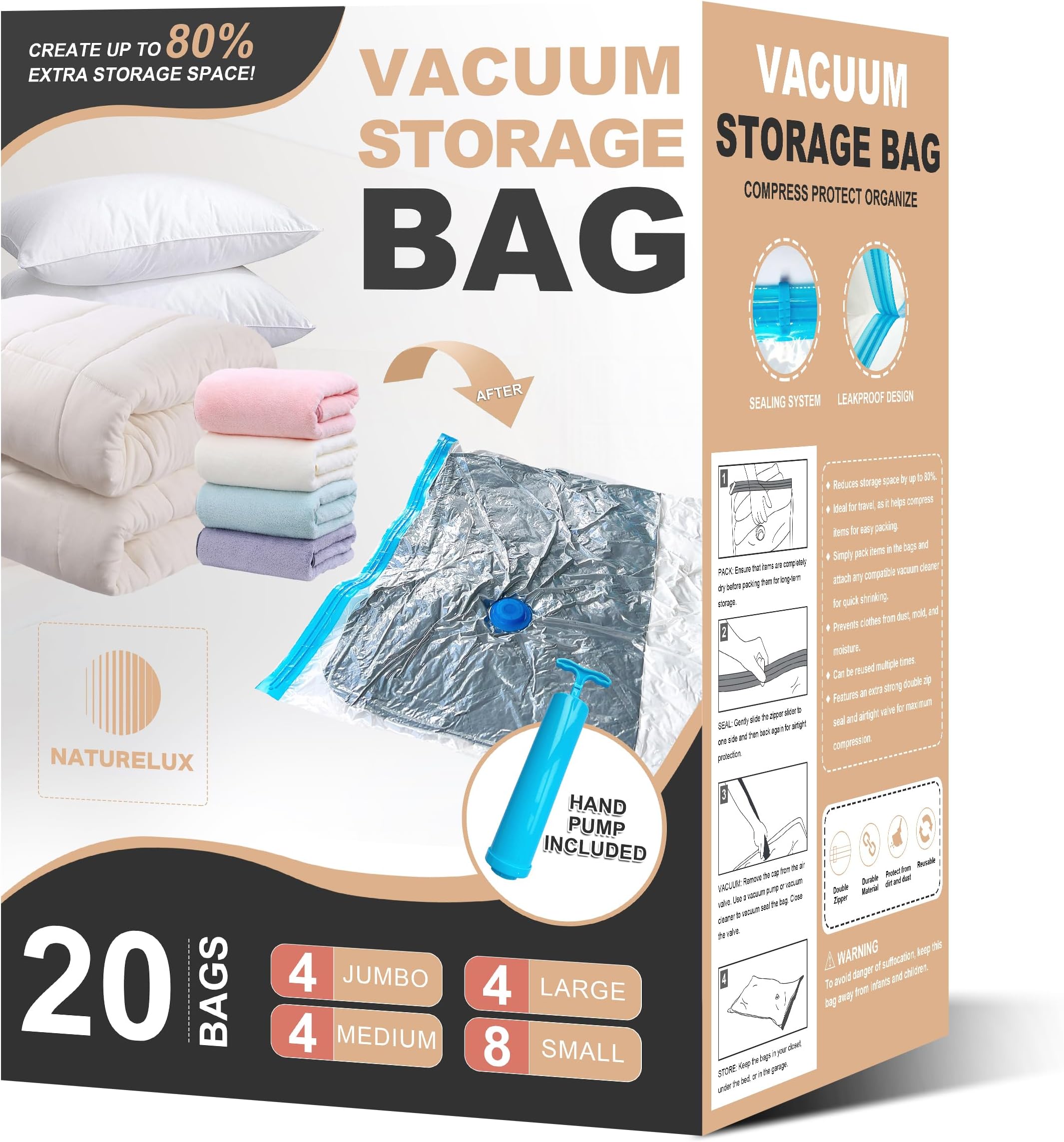 Amazon.com: Vacuum Storage Bags Space Saving Bags for Comforters Clothes Pillow Bedding Blanket ...
