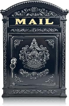 Vintage Mailboxes for Outside, Large Cast Aluminum Locking Mailbox, Weatherproof Metal Mail Boxes for House Outside, Decorative Mailbox Wall Mount for Home Outdoor12.28"x17.51"x3.62"