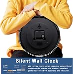 HITO 12 Inch Silent Wall Clock Battery Operated Non Ticking Glass Cover Silver Aluminum Frame, for Kitchen, Bedroom, Home Office, Living Room Decor (12" Black)