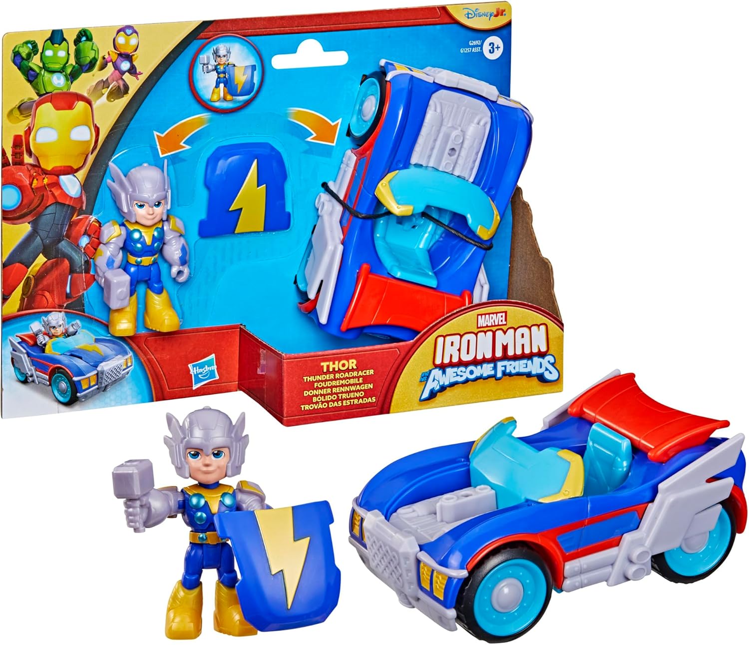 Marvel Iron Man and His Awesome Friends Thor Thunder Roadracer Action Figure & Toy Vehicle, 3-Inch (7.6 CM) Super Hero Toys, 3+