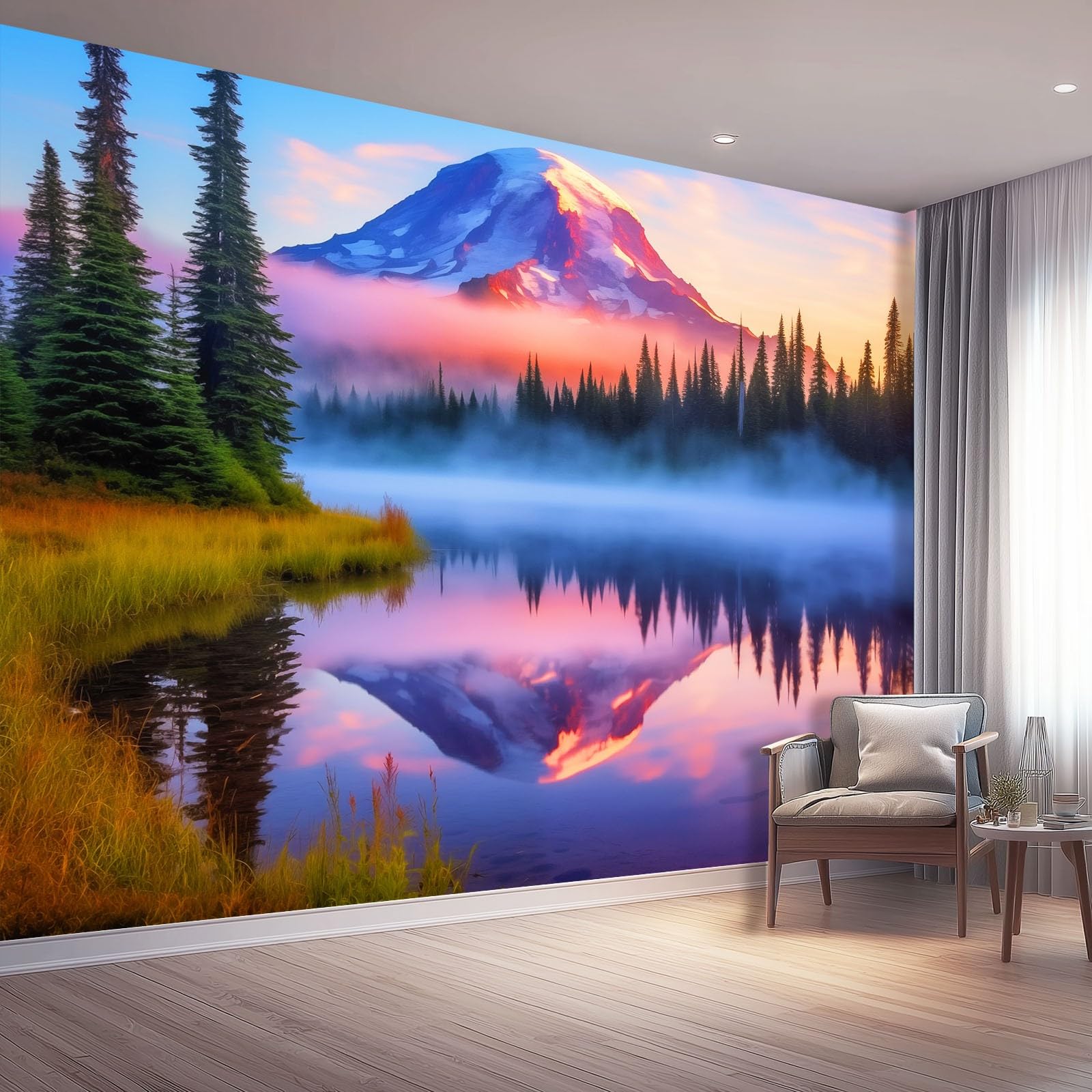 Tapeta 3D Włóknina Naturalne Góry Jeziora 350 x 256 cm Tapeta Dekoracja ścienna do salonu Sypialnia Niebieski