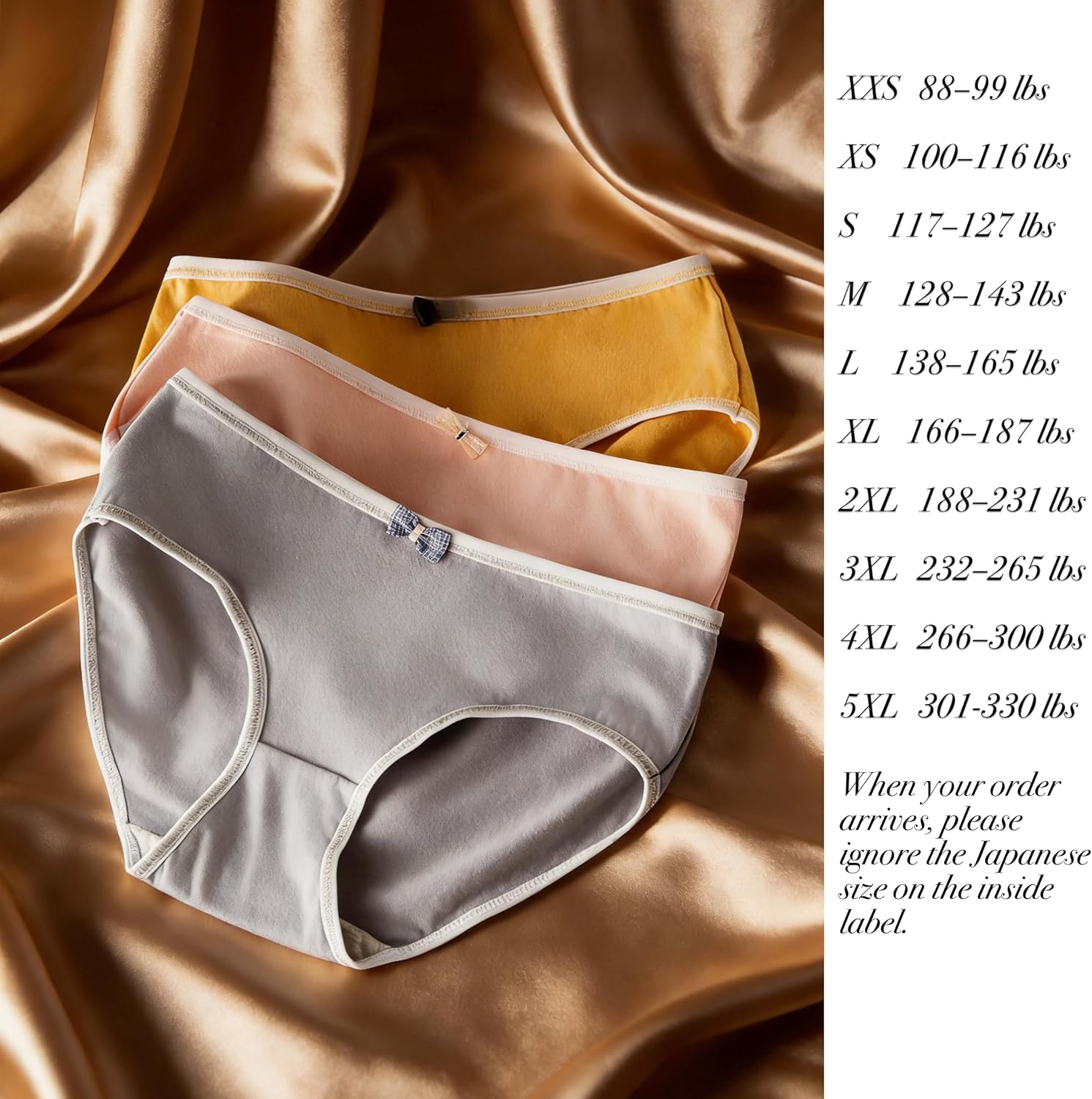 Plus Size Cute Cotton Womens Underwear for Women 5 Packs Panties Kawaii Flower Bow Solid Color Japanese-Style