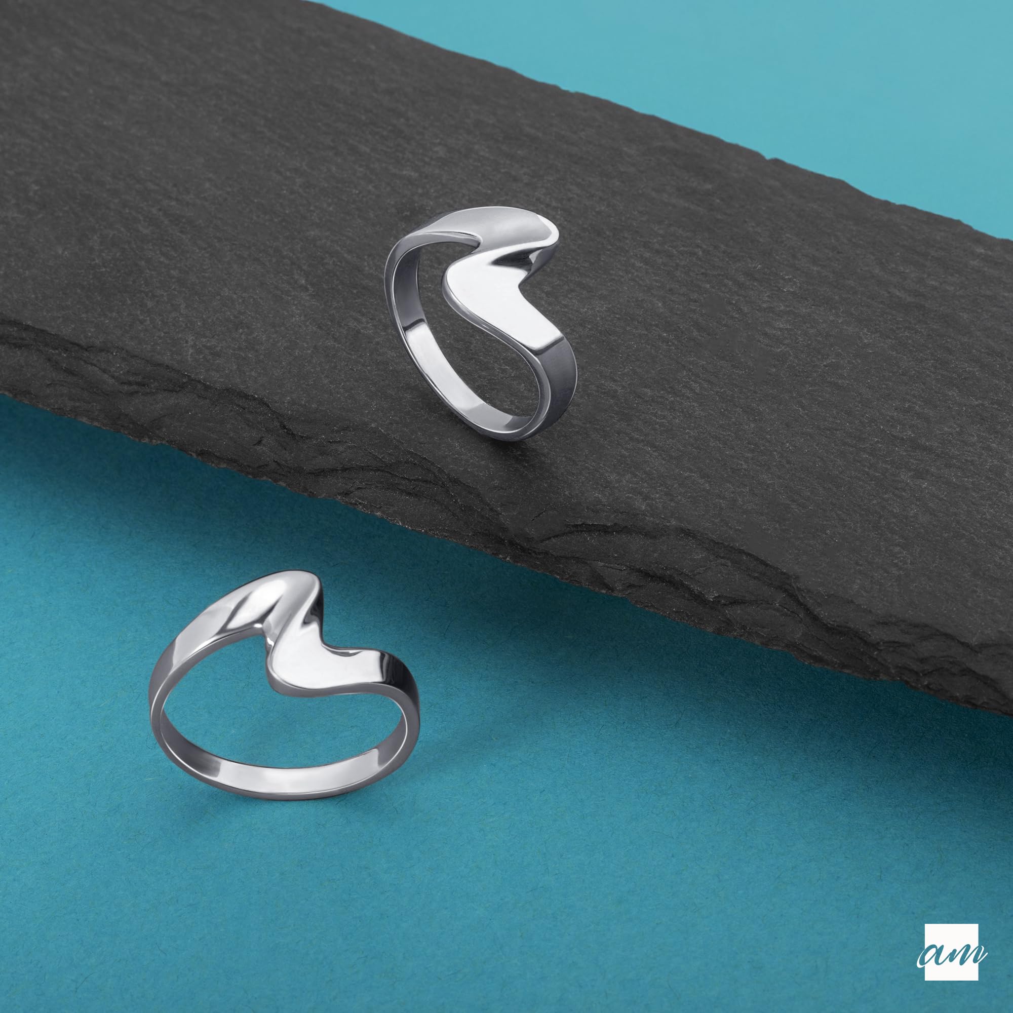 Amberta Anillo Olas de Mar de Plata de Ley para Mujer | Anillo Olas | Anillo Apilable Plata | Anillo Mujer Plata