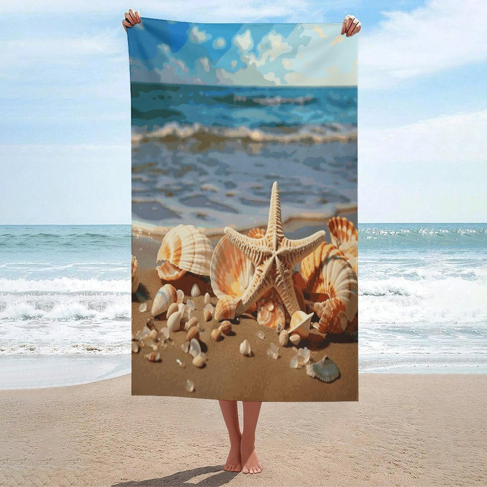 Adfgyerh Unisex Style Seashells On The Sandy Beach Bath Towels Beach Towel Lightweight Quick Dry, Bath Towel For Travel Sports Pool Swimming Bath Camping Yoga Adults130x80cm