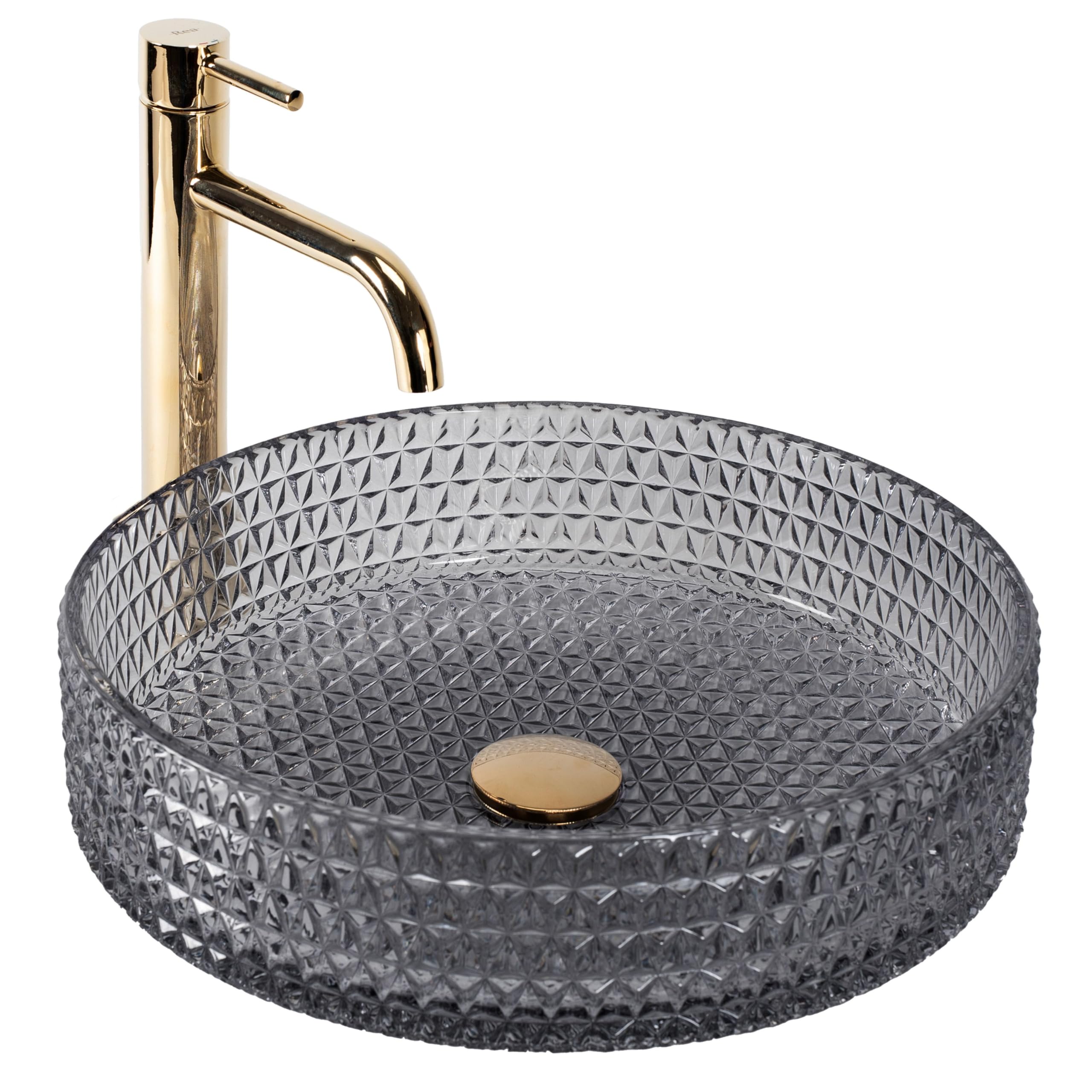 Rea Lavabo sobre encimera Cristal Grey 39 aro cepillo nikiel Lavabo de baño 400 x 400 x 110 mm Vidrio (gris)