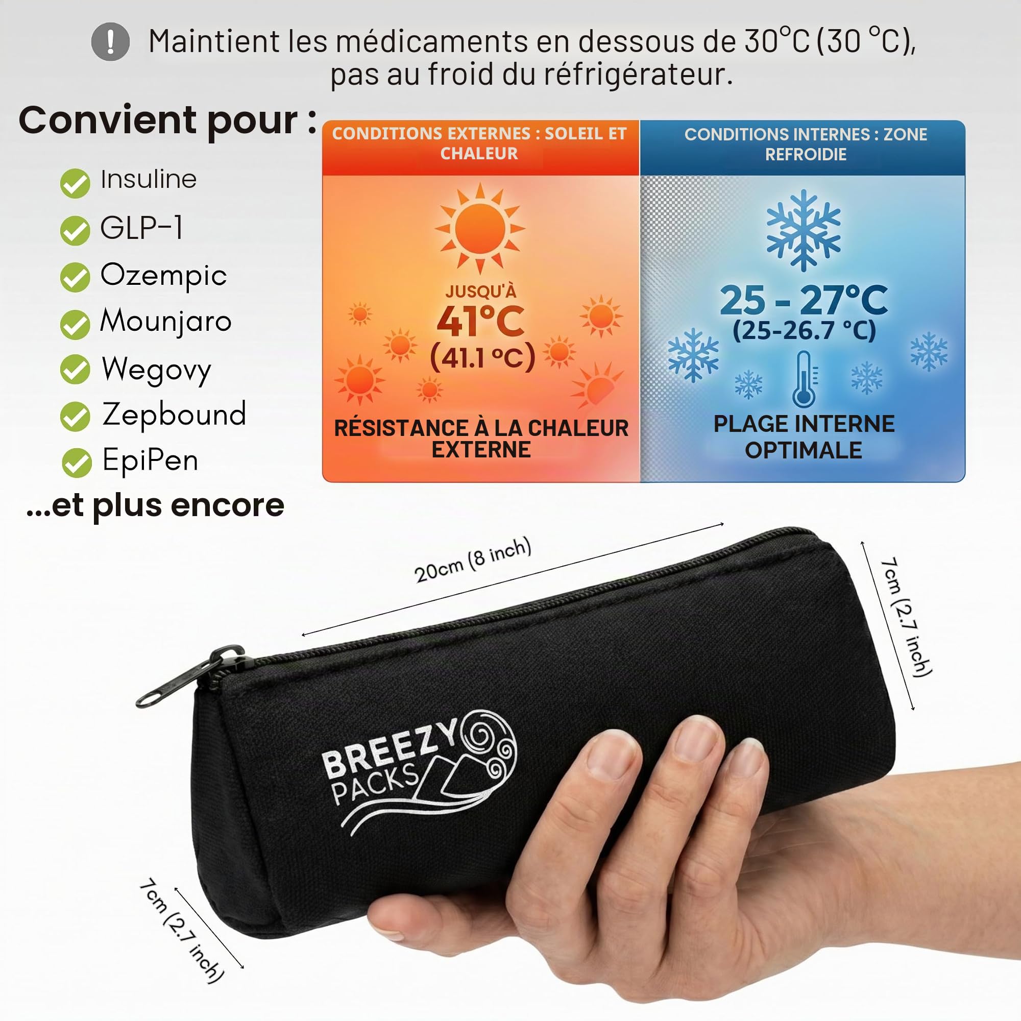 Étui de voyage isotherme à insuline et d’transport EpiPen | Approuvé TSA | Auto-recharge, pas d’électricité ou de réfrigération Gardez les médicaments