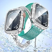 Vista 7 de LETOID - Funda impermeable para Apple Watch Series 9, 8, 7, 1.772 in, funda protectora de cristal duro frontal con diamantes brillantes para mujer
