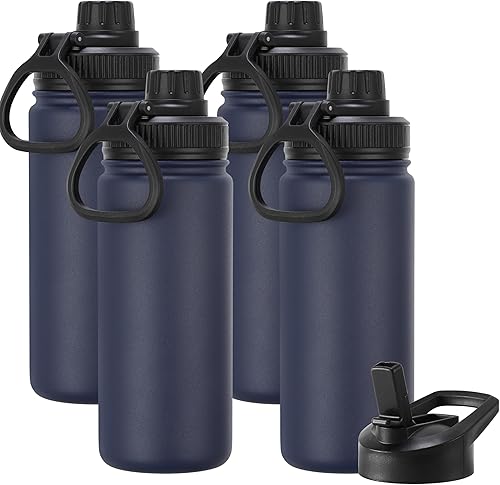 Miniatura 85 de DOMICARE Botella de agua aislada, 22 onzas, botella deportiva reutilizable de acero inoxidable aislada al vacío con tapa de popote y tapa de
