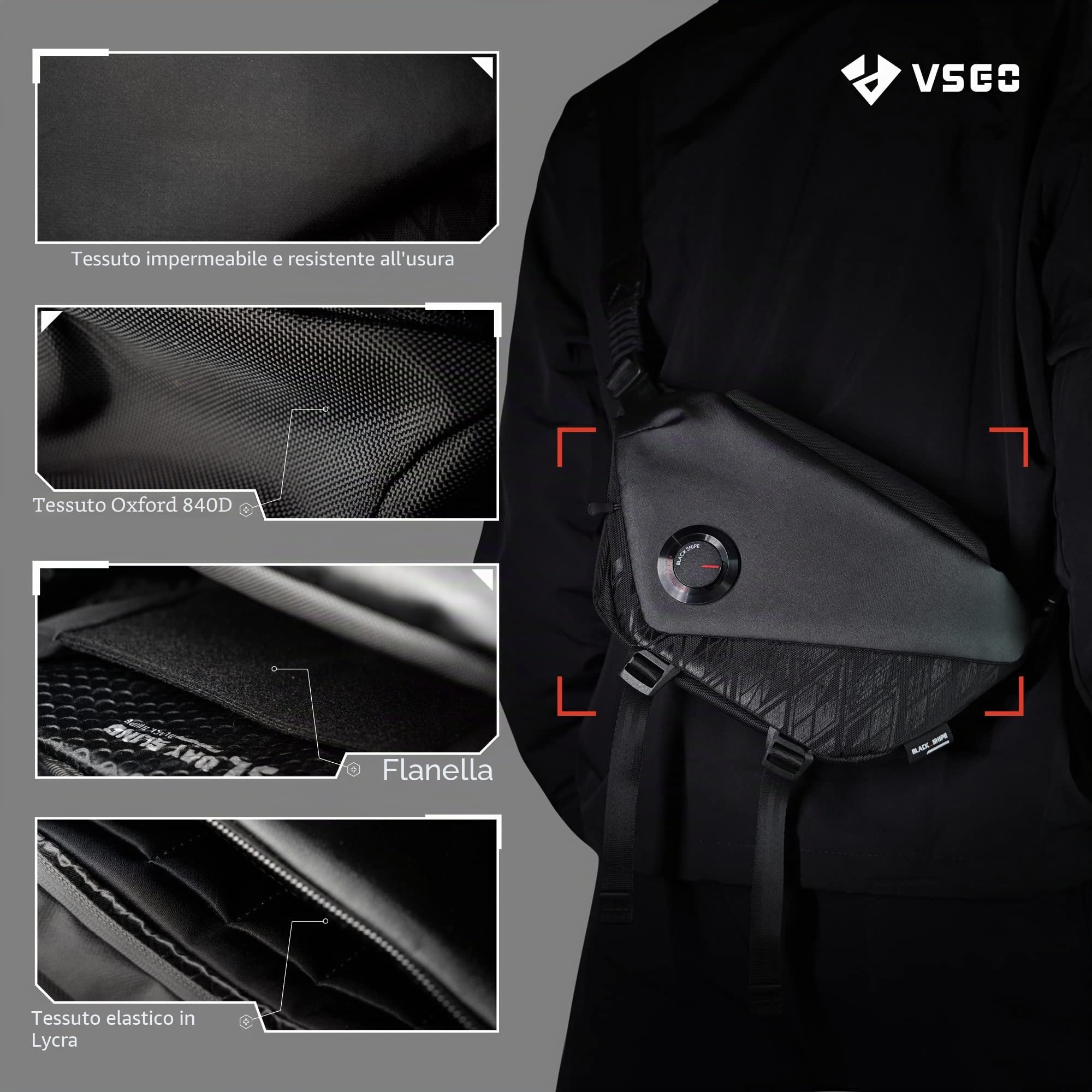 VSGO Borsa a Tracolla Fotografica Professionale da 4L, Borsa a Spalla sul Petto per Uomo e Donna, per Fotocamere Micro-SLR, Attrezzatura per Droni e Archiviazione Digitale