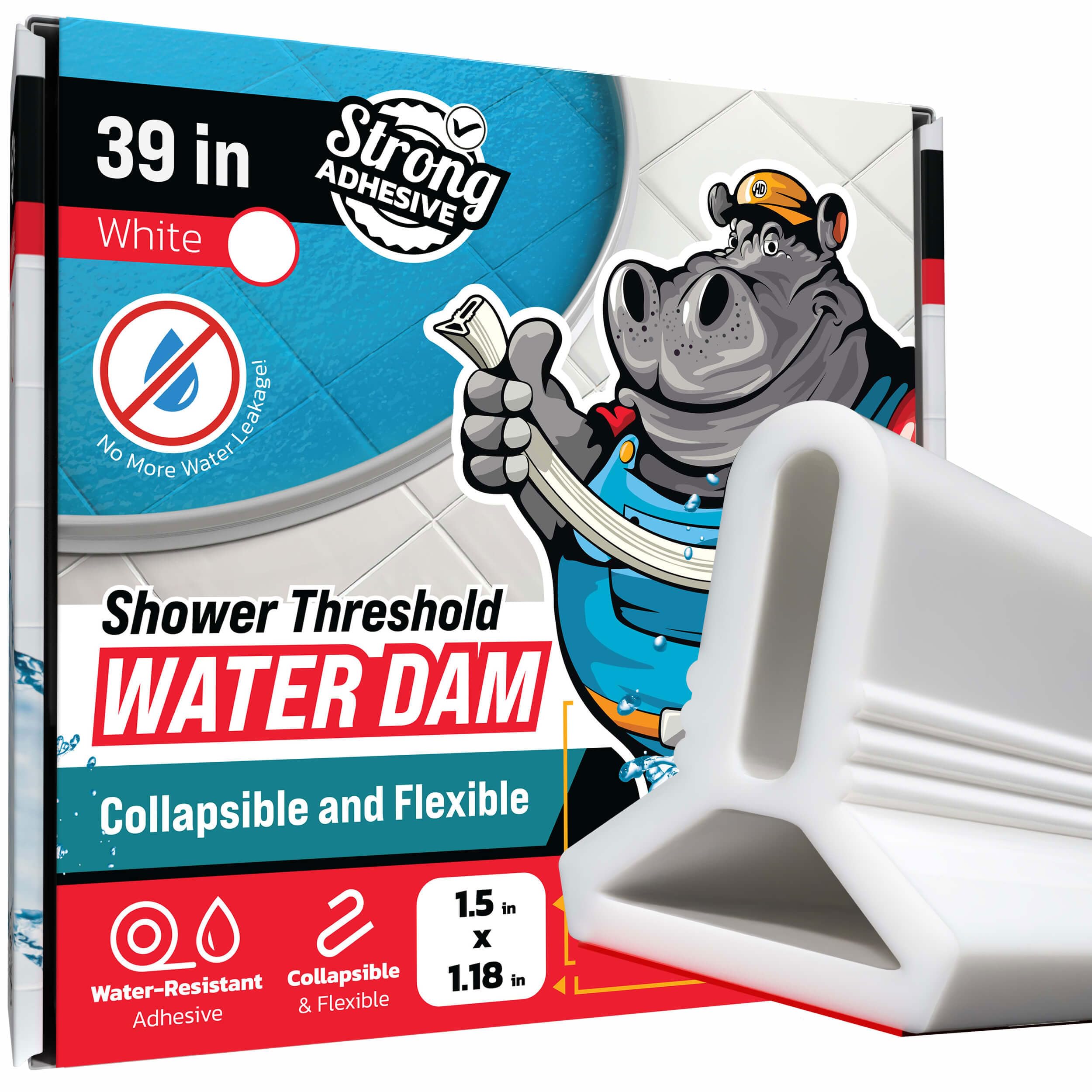 Shower Threshold Water Dam Barrier 39" - White Collapsible Shower Water Blocker - Shower Guard for Walk in Shower - Water Guard Stopper for Floor -