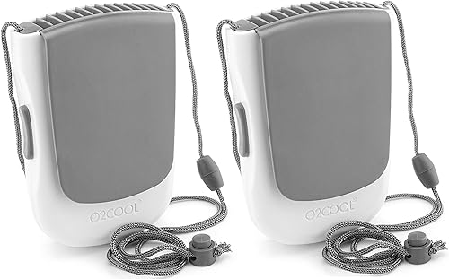 O2COOL Ventilador de collar de lujo, alimentado por batería, ventilador de refrigeración personal manos libres con cordón ajustable, soporte de mesa