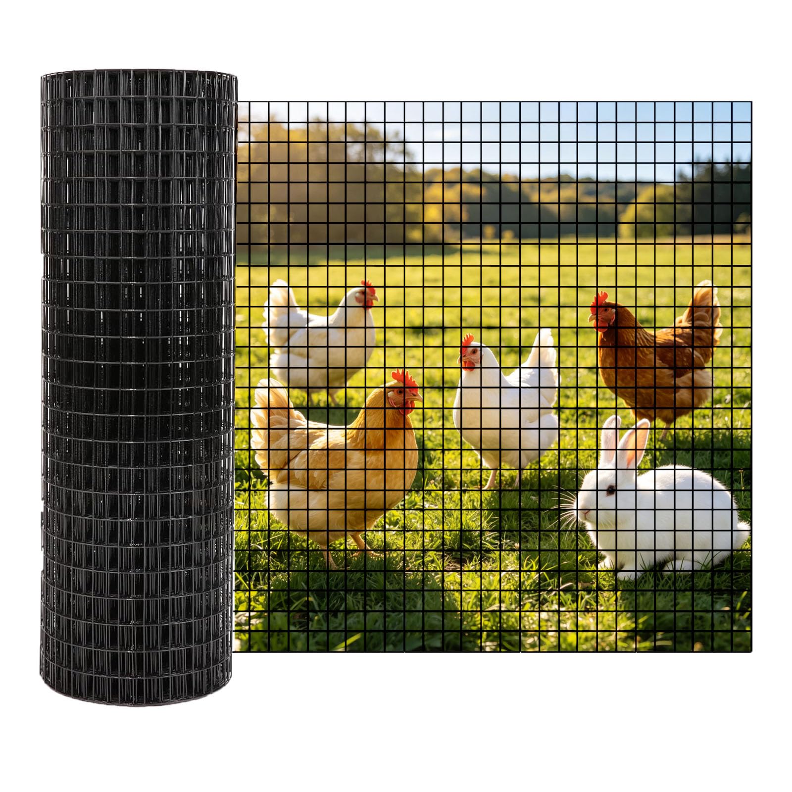 Maschendrahtzaun 120cm Höhe, 1,27cm，19 Gauge, Verzinkte Drahtgitter, Rolle, Gartenzaun, Hühnerstall, Kaninchendraht, Nagergeflecht, Rostfrei Und Wetterfest, Einfach Zu Schneiden—Schwarz