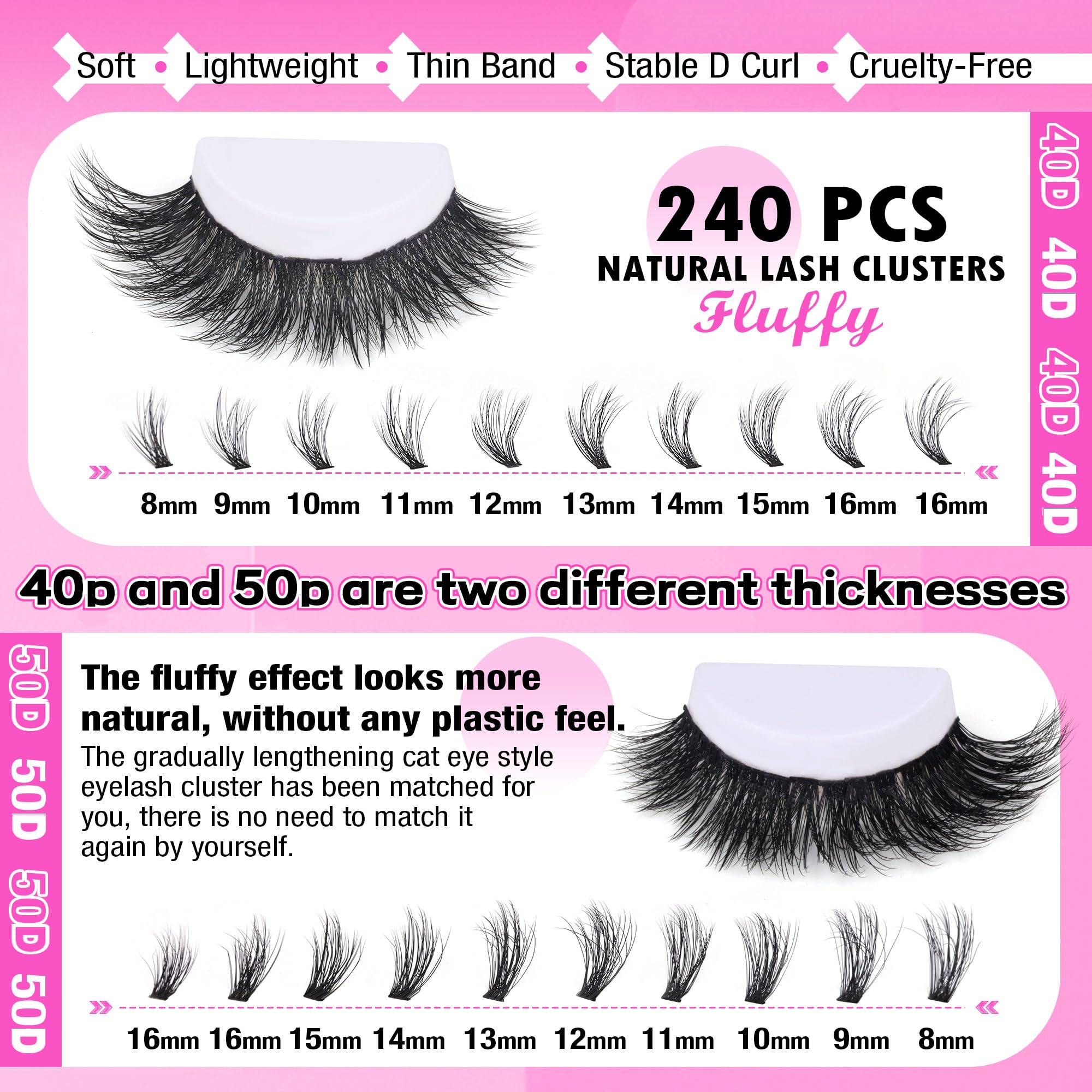FANXITON DIY Individual Eyelash Extension Kit, Thick Volume Lash Clusters 40D+50D D Curvature, 280 Pieces Thin Band Cluster Lashes with Bond and Seal Tweezers: FANXITON Lash Extension Kit Fluffy Lash Clusters Kit 40D+50D Natural Lash Clusters D Curl Cat Eye Lash Clusters Eyelash Curlers Individual Lashes Lashes Clusters Bond and Seal Lash Tweezers