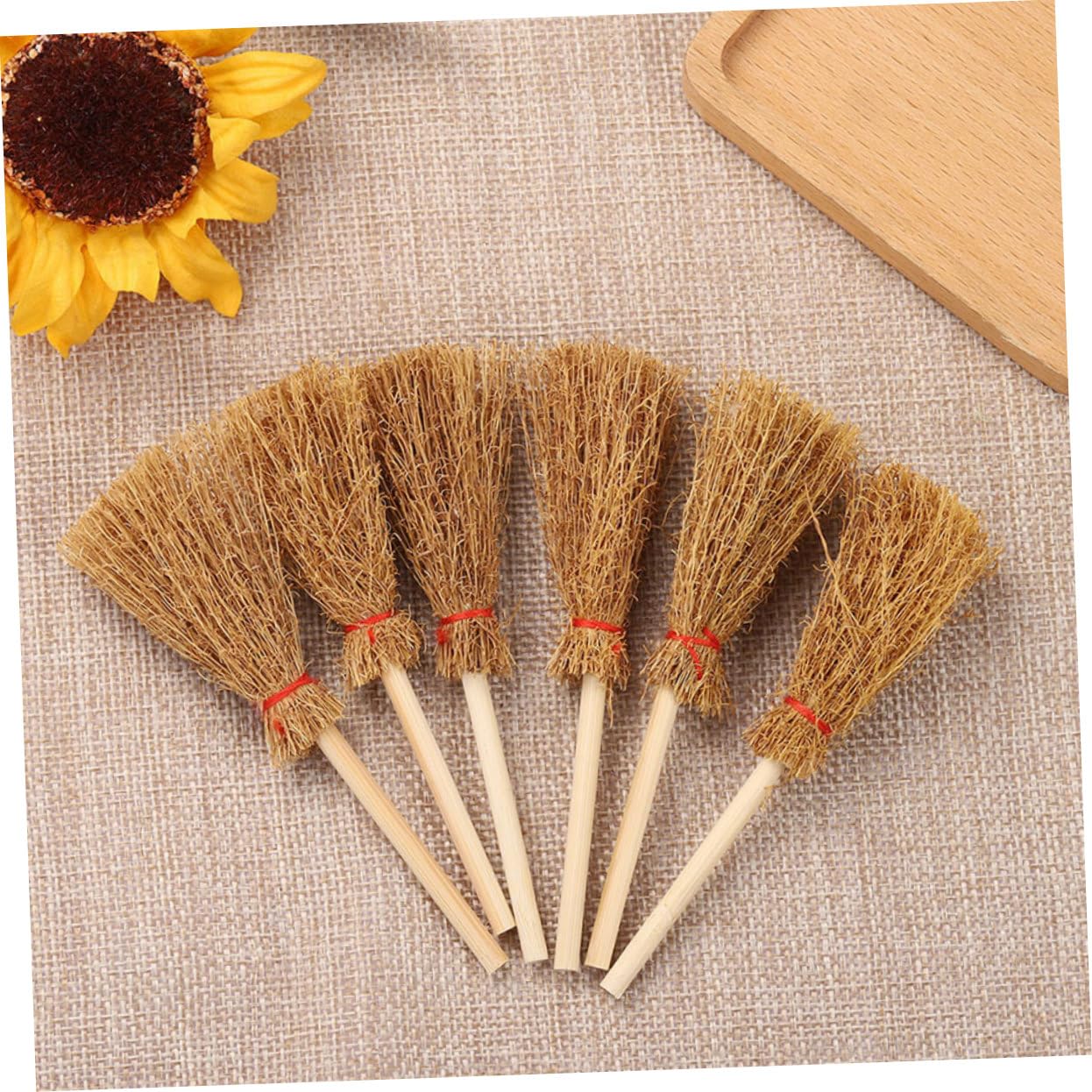 BESTonZON 50pcs Mini Broom Miniature Brooms for Halloween Decor and DIY Crafts Miniature Cleaning Tool Mini Simulation Broom Mini Witch Halloween Decoration Sweep Broom Wood Desktop Cake